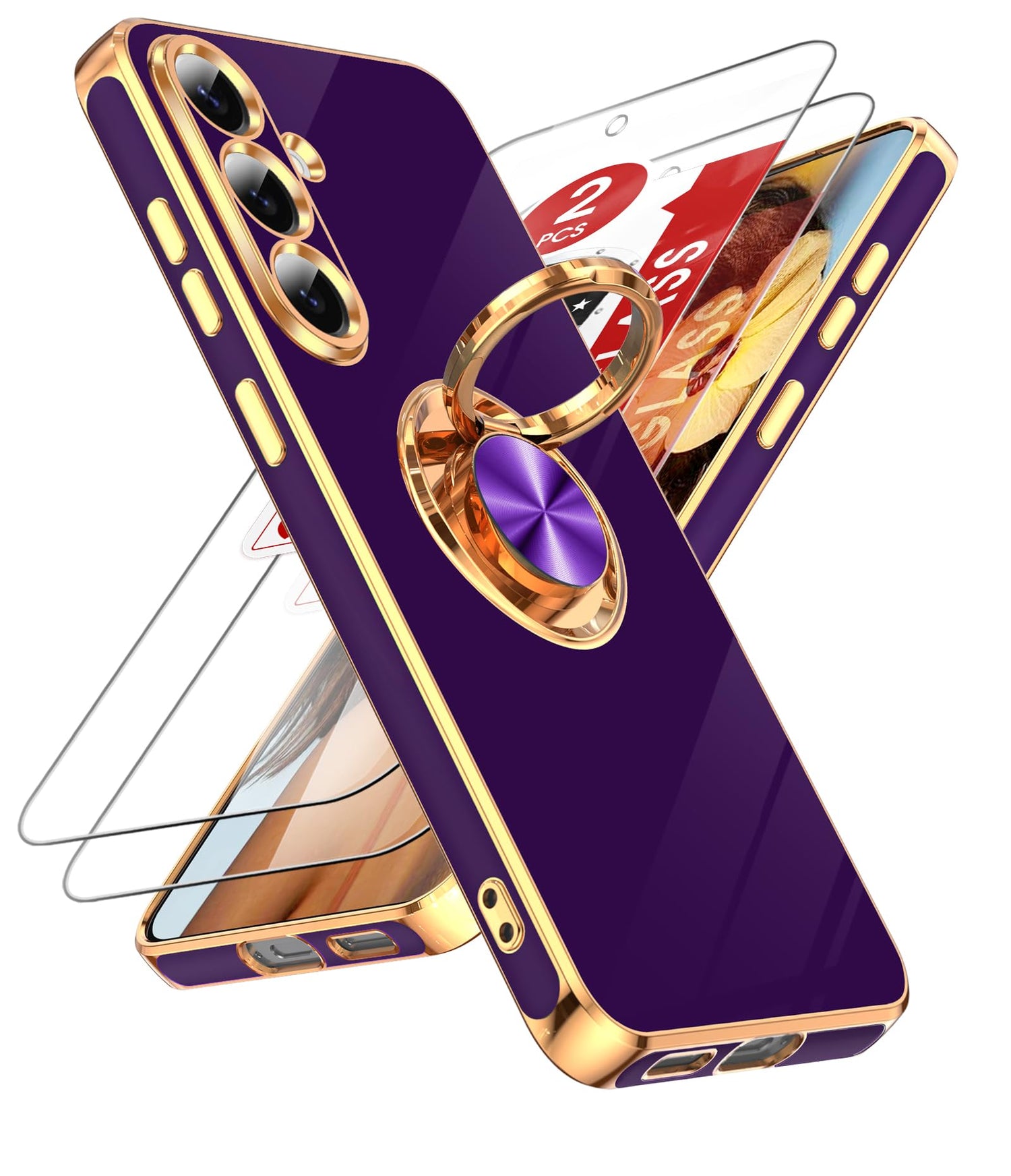 LeYi for Samsung A57 Case, 360°Magnetic Kickstand Rose Gold Plated Edge