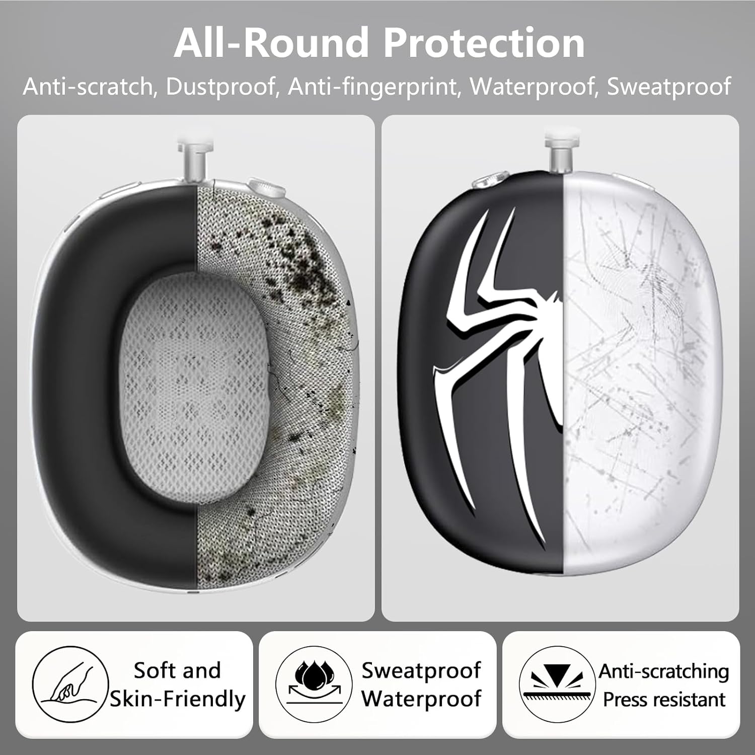 3-in-1 Silicone Case Cover for AirPods Max Headphones, Apple AirPod Max Accessory Protective Cover, Headband/Ear Cups/Ear Pad Covers, Anti-Scratch and Sweatproof