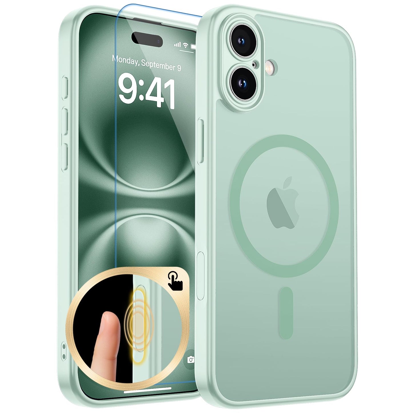 Magnetic for iPhone 17 Case, Upgraded [Camera Control Button] [Full Camera Protection] [with 1 Screen Protector] Translucent Matte Shockproof Protective Phone Cover, Mist Blue