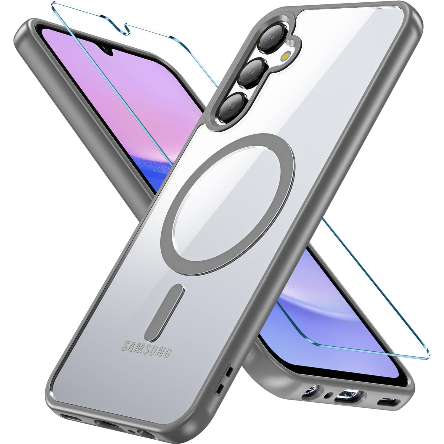 OWKEY Galaxy A15 5G Phone Case,Magnetic Samsung Galaxy A15 5G Case for Magsafe with Tempered Glass Screen Protector,[Shockproof Military] Translucent Back Slim Bumper Cover Samsung A15 5G case, Black