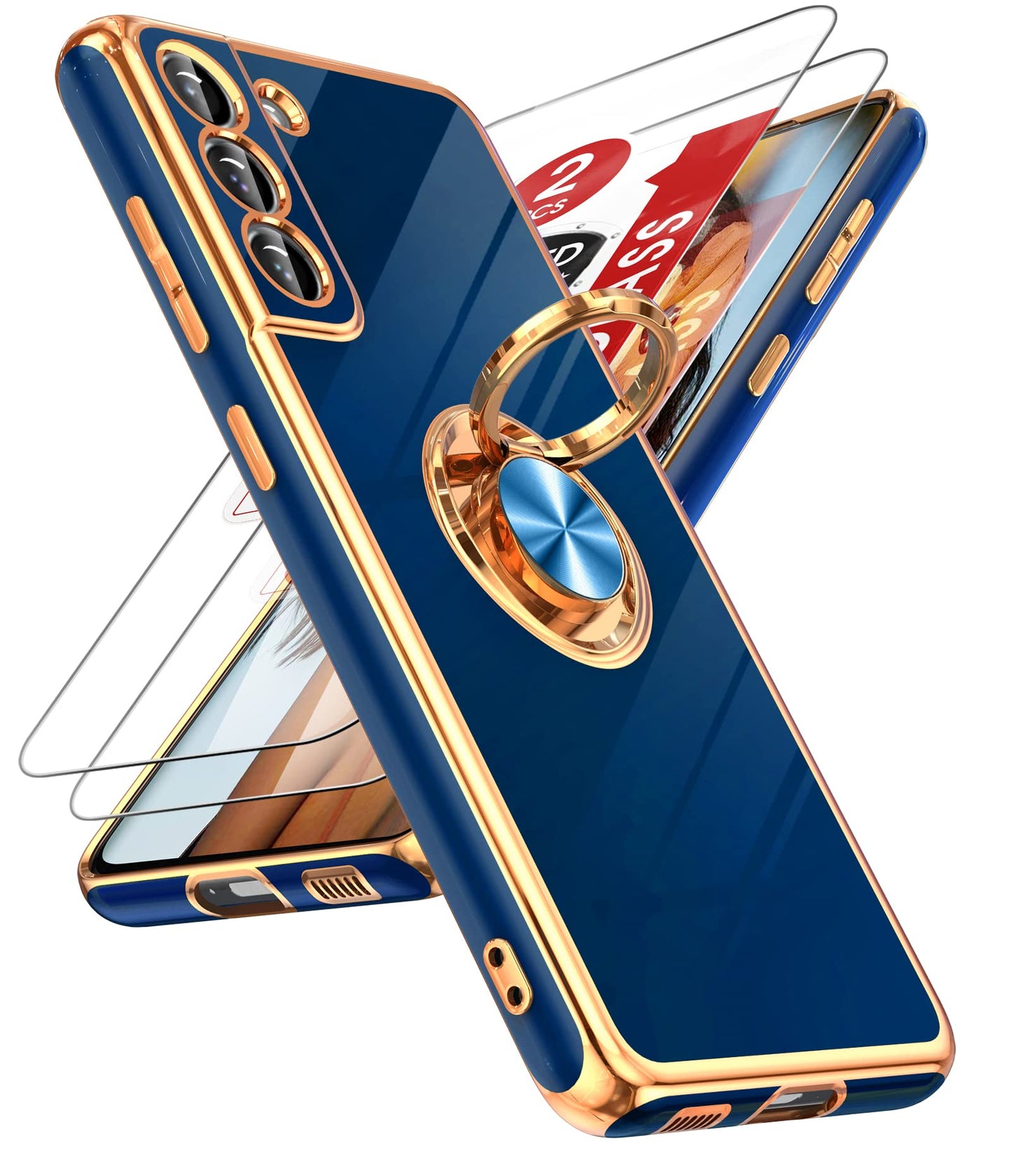 LeYi for Samsung A57 Case, 360°Magnetic Kickstand Rose Gold Plated Edge