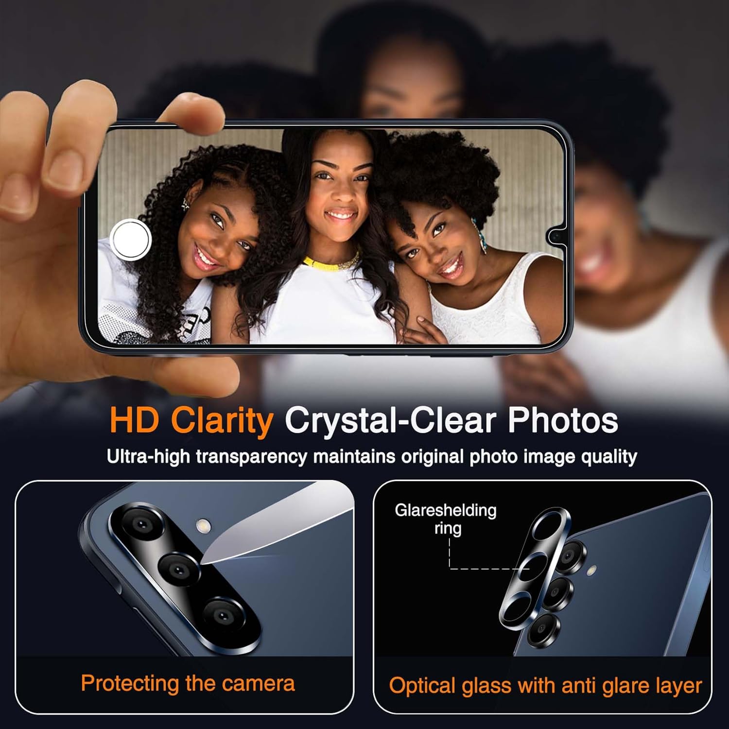 Wiaocit 3 Pack Tempered Glass Screen Protector for Samsung Galaxy A16 5G with 3 Pack Camera Lens Protector, 9H Hardness, Bubble Free, Case Friendly