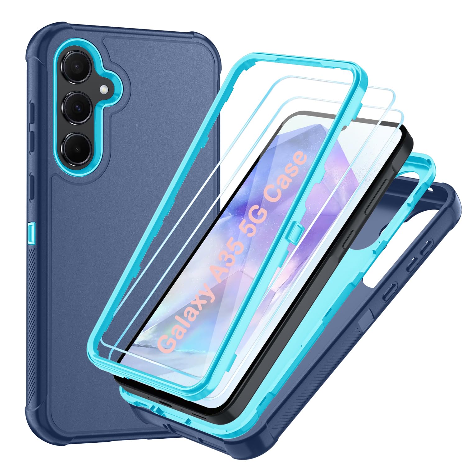 Case for Galaxy A25 5G Case, Samsung Galaxy A25 5G Case with HD Screen Protector [3 Layer] Military-Grade Heavy-Duty Shockproof Protective Phone Case for Samsung A25 5G,Black/Black