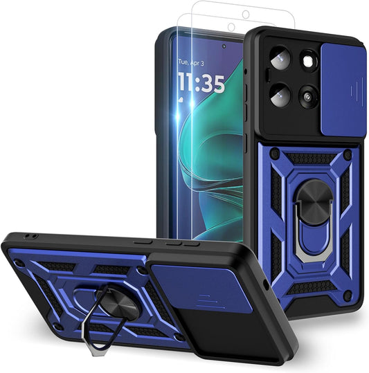 for Moto G Stylus 2025 Case： with 2PC Screen Protector,Sliding Camera Cover and Multi Angle Stand for Motorola Moto G Stylus 5G 2025 Case,Blue