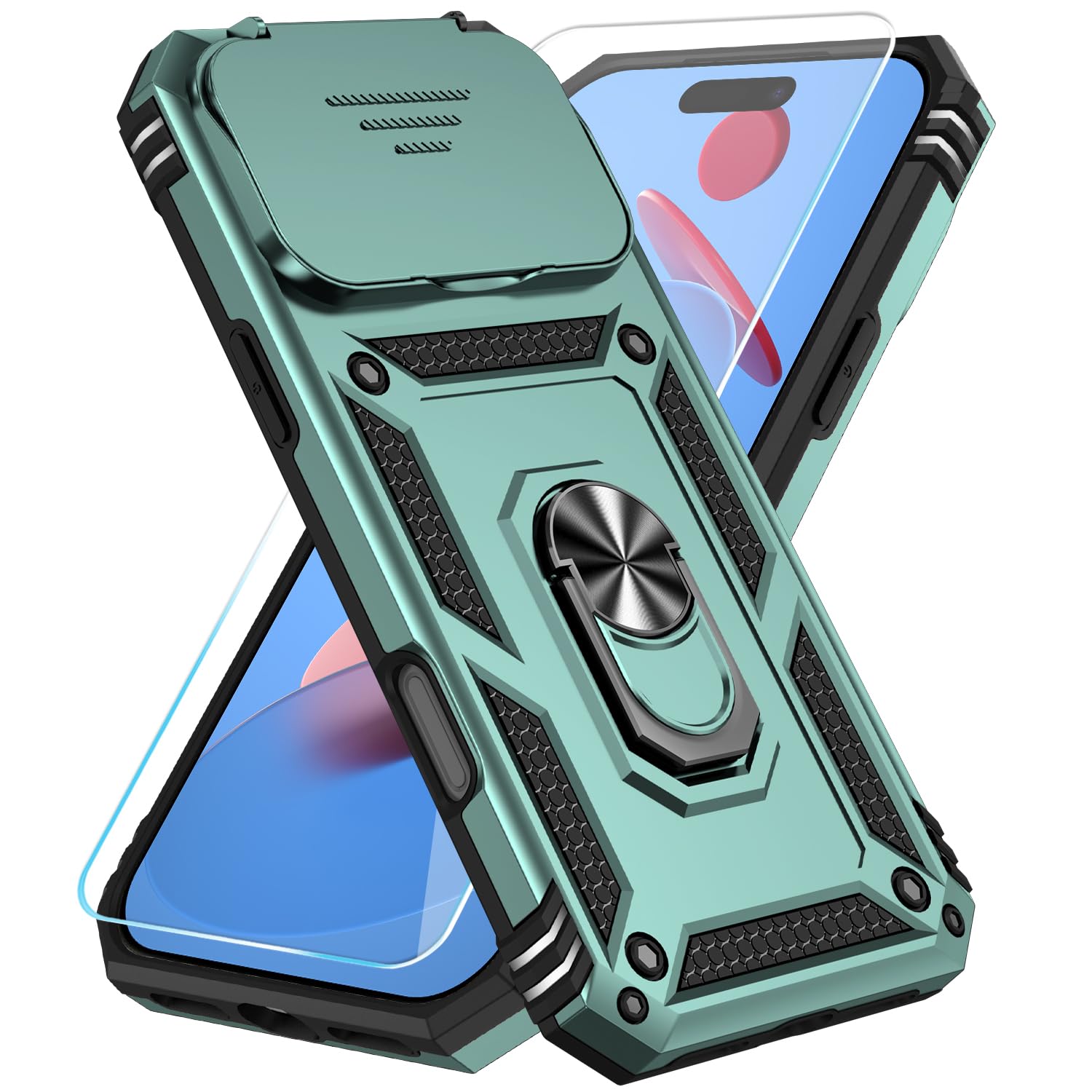 SunStory Compatible with iPhone 17 Case with HD Screen Protector & Slide Camera Cover & Rotated Ring Kickstand, [Military-Grade] iPhone Case for iPhone 17,Red