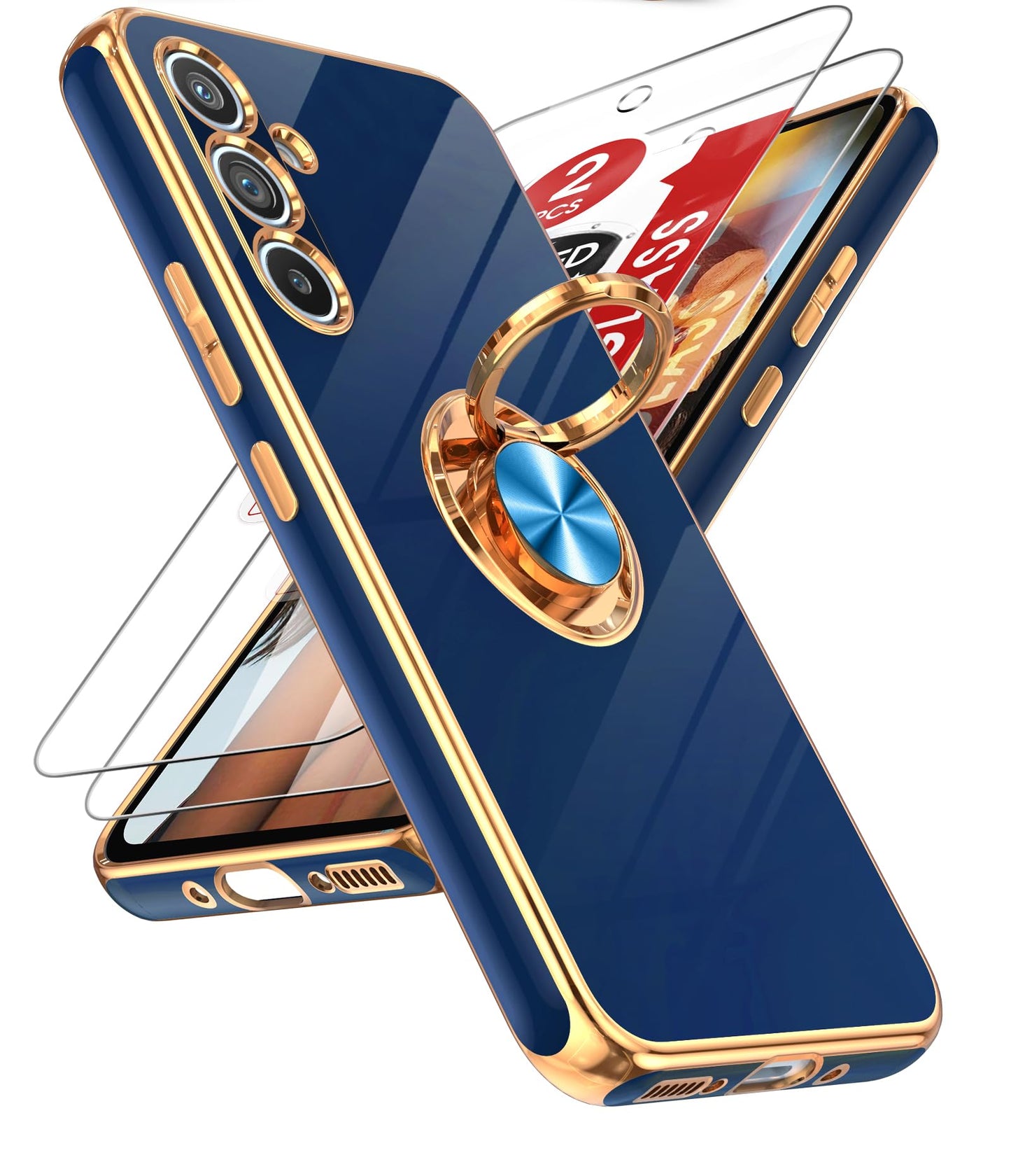 LeYi for Samsung A57 Case, 360°Magnetic Kickstand Rose Gold Plated Edge