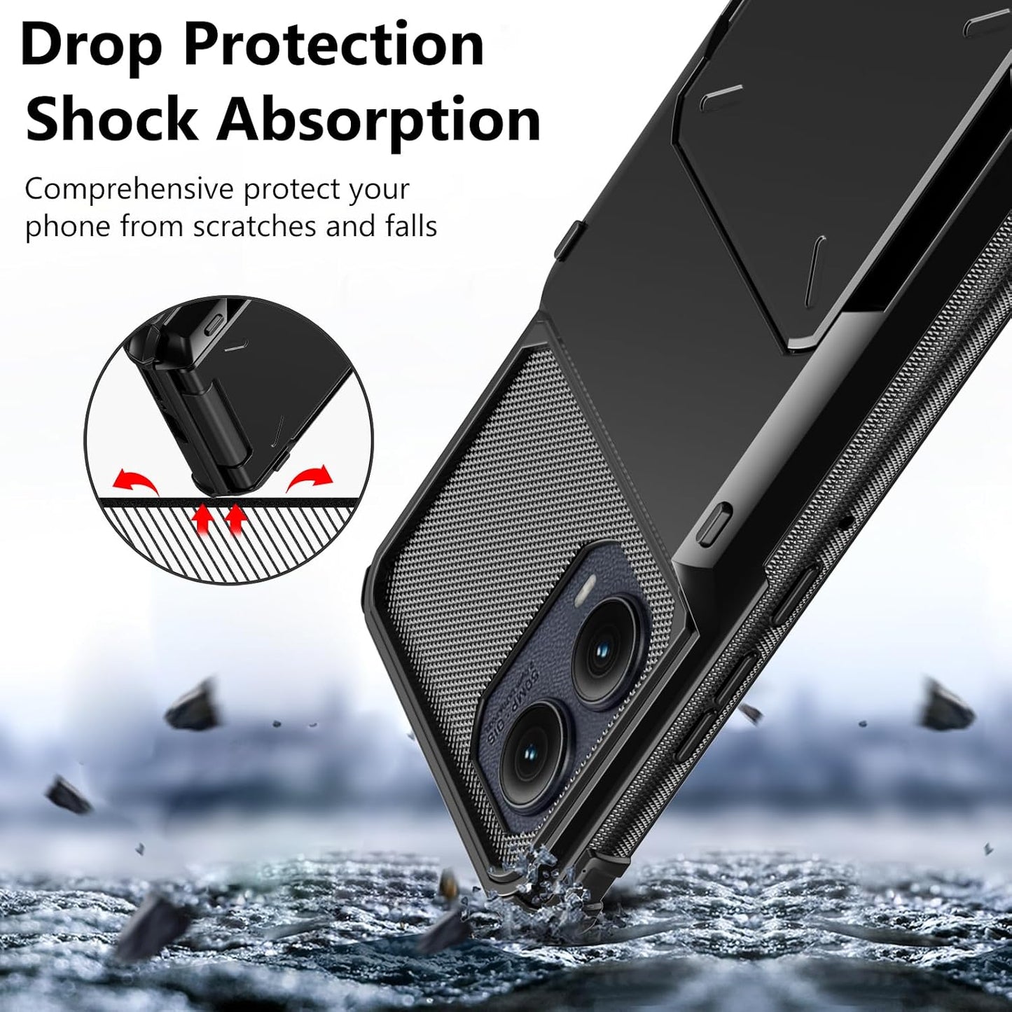 Vofolen for Motorola Edge 2024 Case Wallet with Card Holder Dual Layer Heavy Duty Shockproof Drop Protective Hidden Flip 4-Card Slot Slim Pocket Phone Cover for Moto Edge 2024 Case for Women Men-Black
