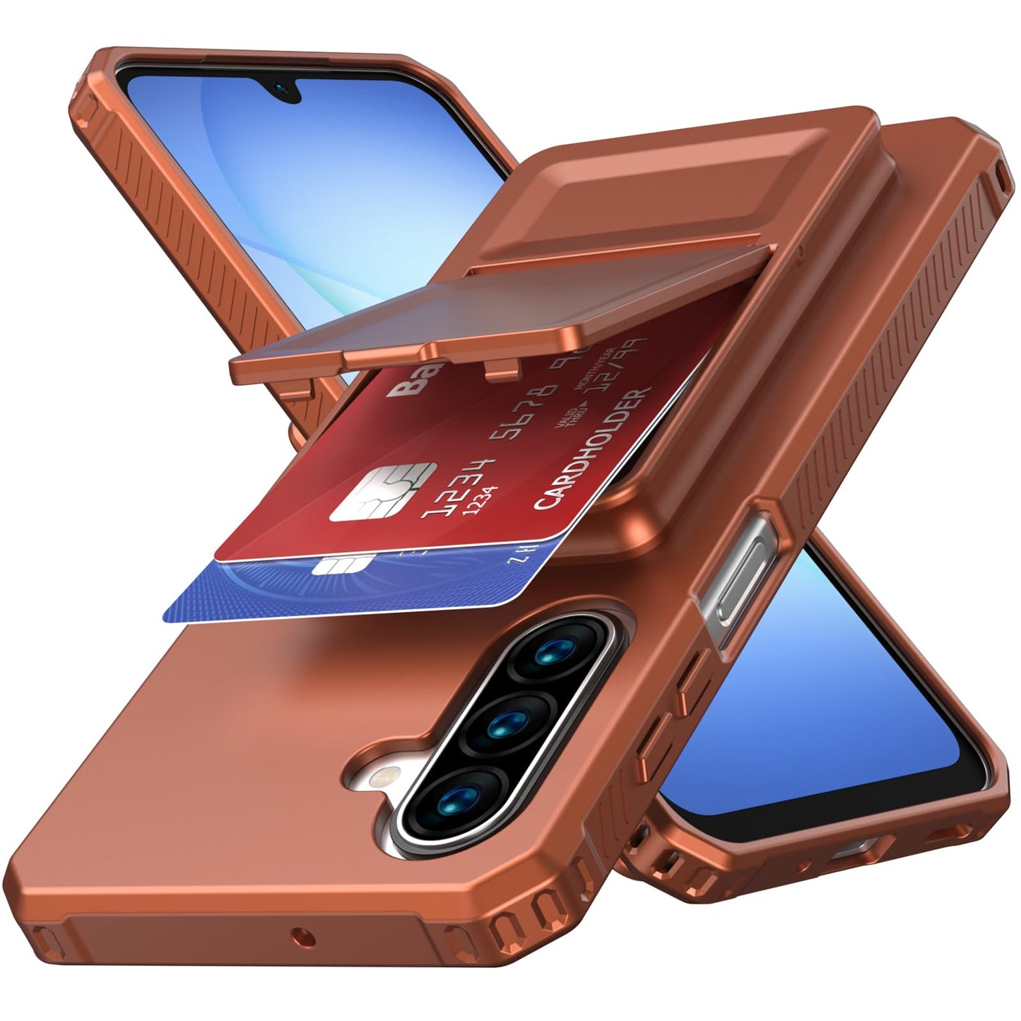 KJSK for Galaxy A17/A16 Case with Card Holder,Built-in Mirror and Kickstand,Hidden Card Slim Wallet Shockproof Cover,Anti-Drop,Deep Purple