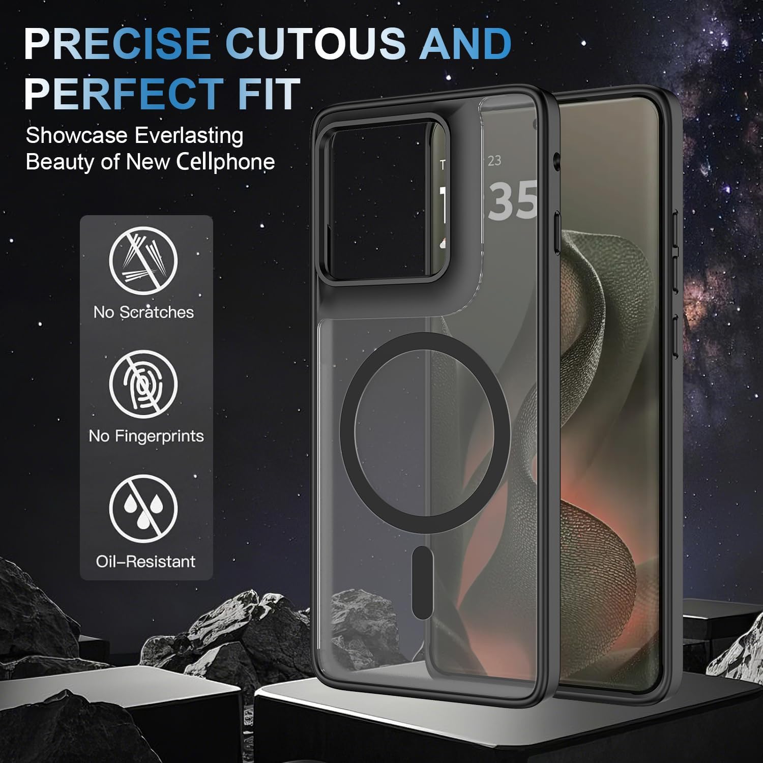 Magnetic for Motorola Edge 5G 2025 Case with Tempered Glass Screen Protector Matte Translucent Shockproof Protective Bumper Phone Cover (Black)