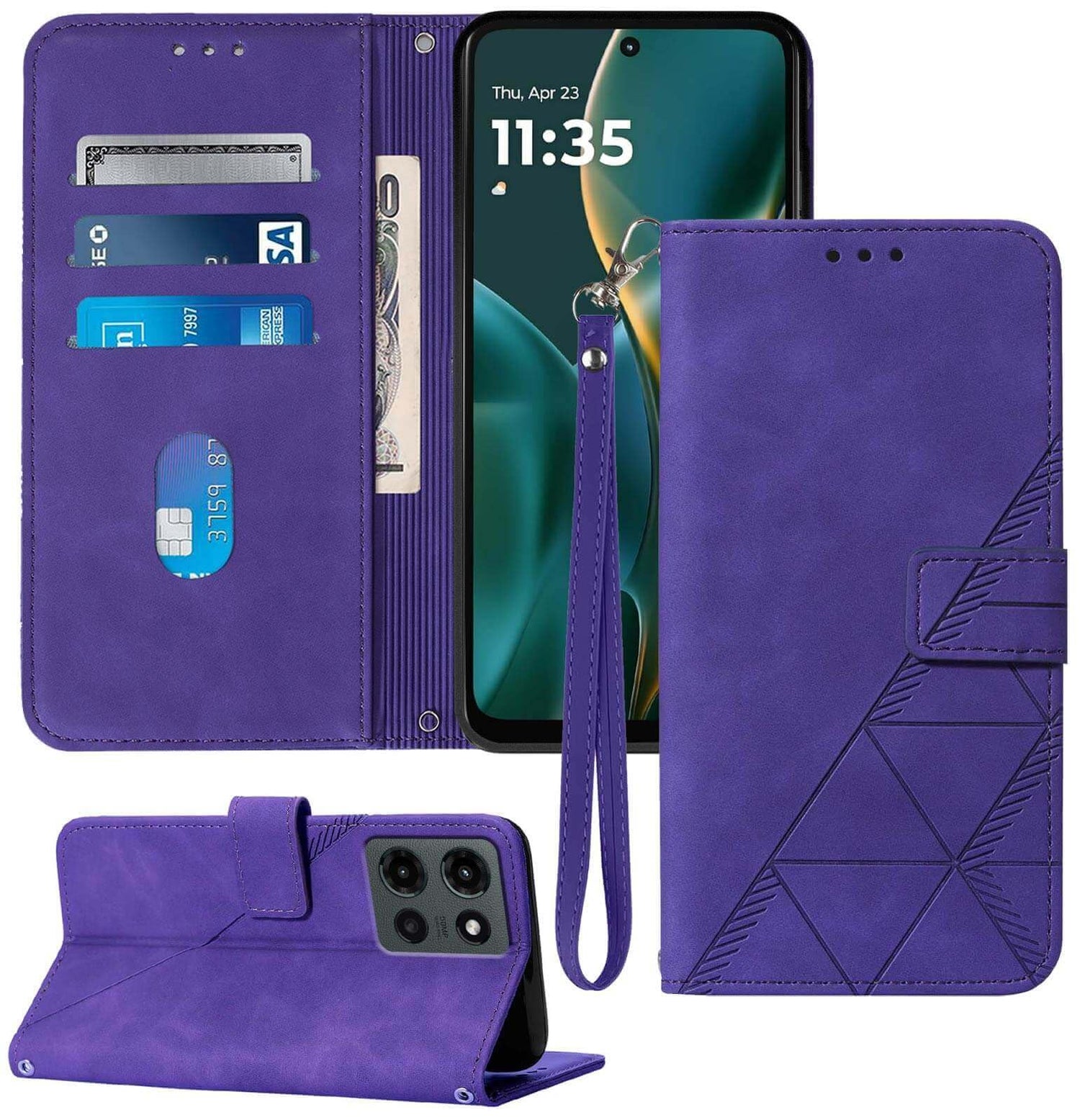 for Moto G Power 2025 Case Wallet, Card Holder Slots, Wrist Strap, TPU Interior Phone Protective, Stand PU Leather Folio Flip Cases Cover for Moto G Power - 2025 (Black)