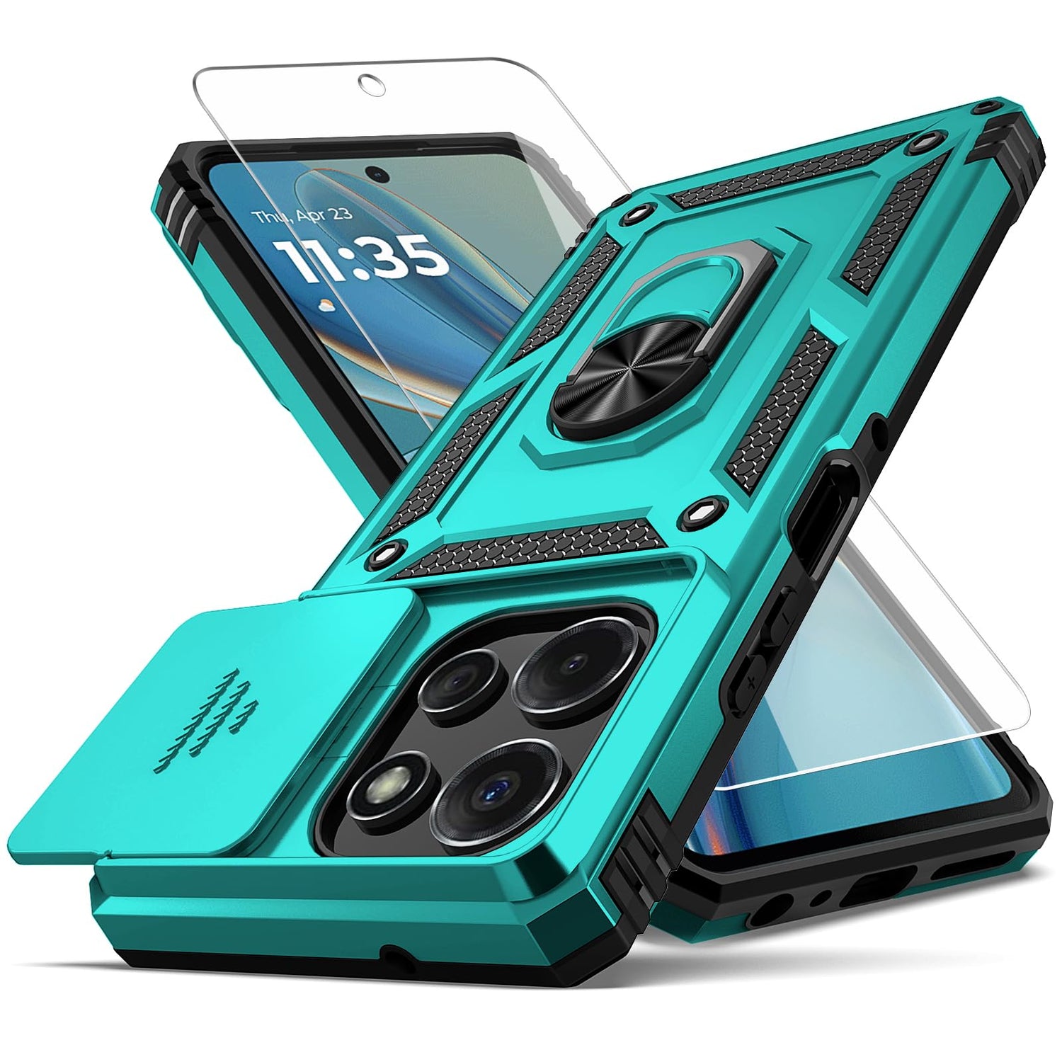 for Moto G Power 5G 2025 Case,with Camera Lens Cover HD Screen Protector,[Military Grade] Car Mount Kickstand Shockproof Protective Case for Motorola G Power 5G 2025, Black
