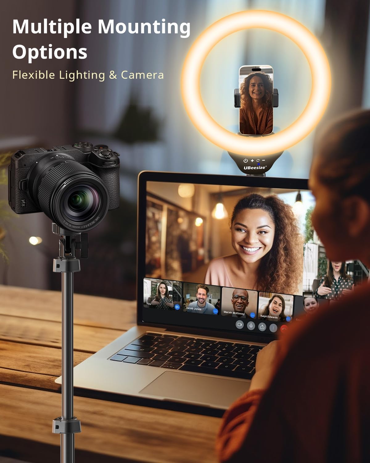 UBeesize 12" LED Ring Light with 62" Tripod Stand, Phone Holder & Remote | Dimmable Selfie Light for Video Recording, Live Streaming, TikTok, YouTube, Makeup, Compatible with iPhone & Android (Black)