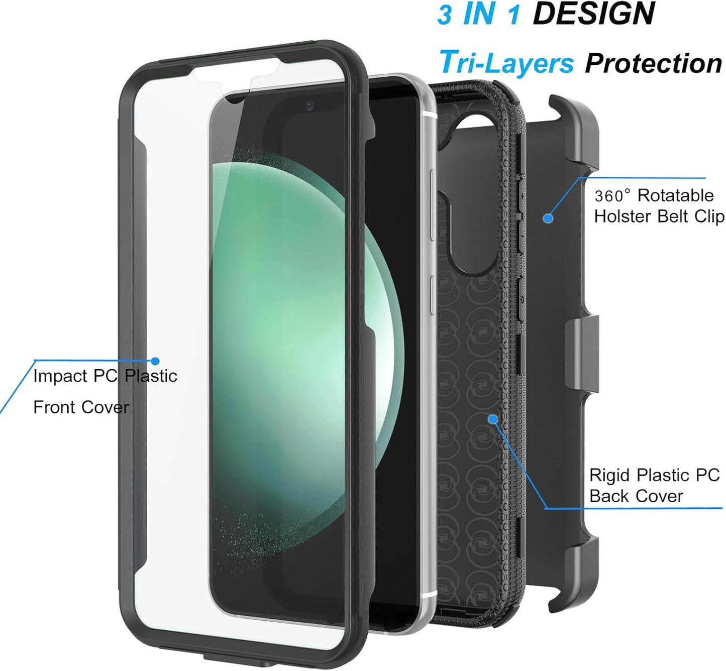 Njjex Rugged Case for Samsung Galaxy S23 FE 5G, for Galaxy S23 FE 5G Case Phone Holster, [Nbeck] Heavy Duty Built-in Screen Protector Swivel Holster Belt Clip Kickstand Hard Shell Cover [Black]