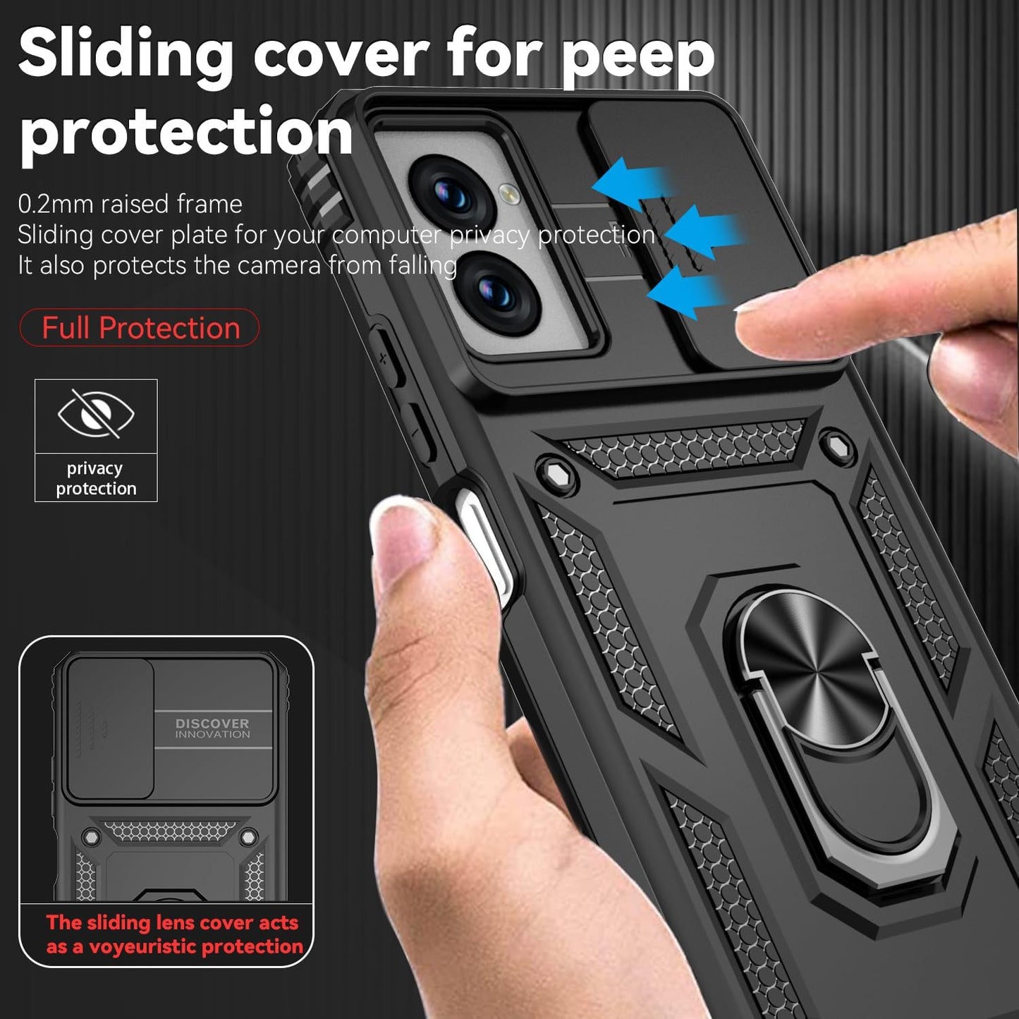for Motorola Moto G Power 5G 2024 Case with Slide Camera Cover HD Screen Protector [Military Grade Drop Tested] Magnetic Ring Holder Kickstand Protective Phone Case for Moto G Power 5G 2024, Black