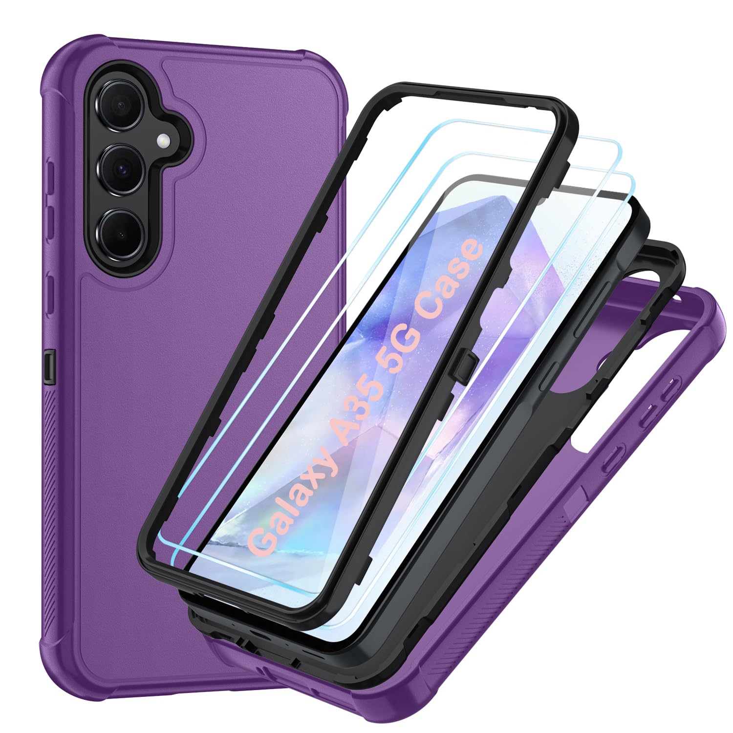 Case for Galaxy A25 5G Case, Samsung Galaxy A25 5G Case with HD Screen Protector [3 Layer] Military-Grade Heavy-Duty Shockproof Protective Phone Case for Samsung A25 5G,Black/Black