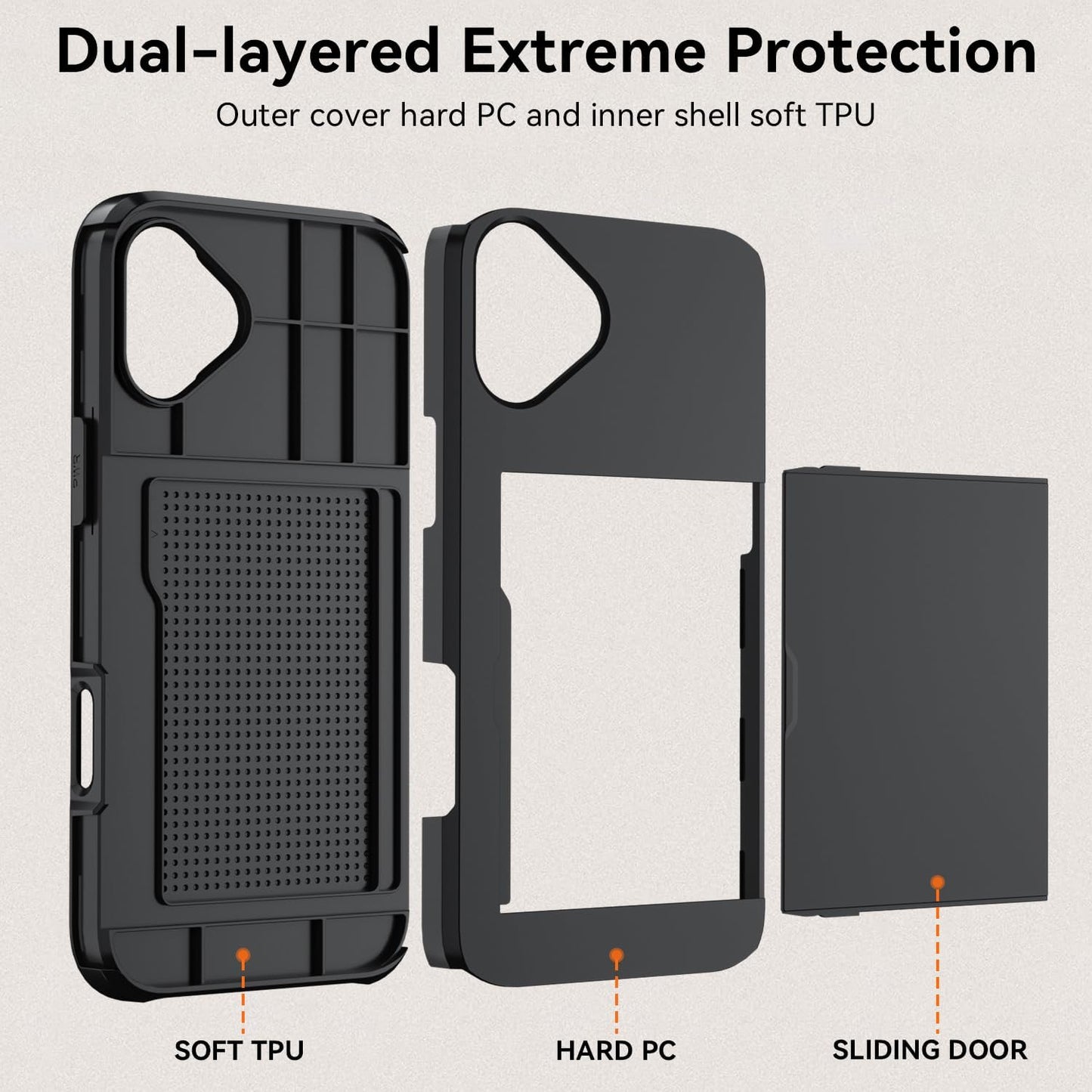 Qinmay Compatible with iPhone 17 Case Wallet,Built-in Card Holder, Heavy Duty Protective Dual Layer Shockproof Hidden Card Slot Slim Wallet Phone Cover for iPhone 17 ，Black
