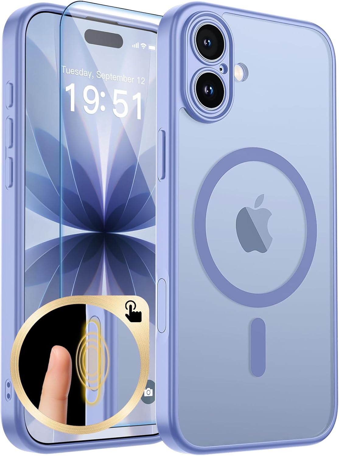Magnetic for iPhone 17 Case, Upgraded [Camera Control Button] [Full Camera Protection] [with 1 Screen Protector] Translucent Matte Shockproof Protective Phone Cover, Mist Blue