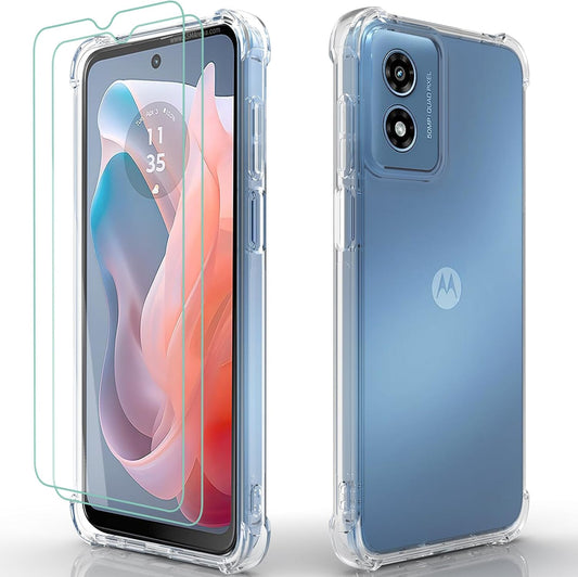 for Moto G Play 2024 Case: Clear with 2pcs Screen Protector Reinforced Corners TPU Shock-Absorption Flexible for Motorola Moto G Play 4G 2024 Phone Case-Clear