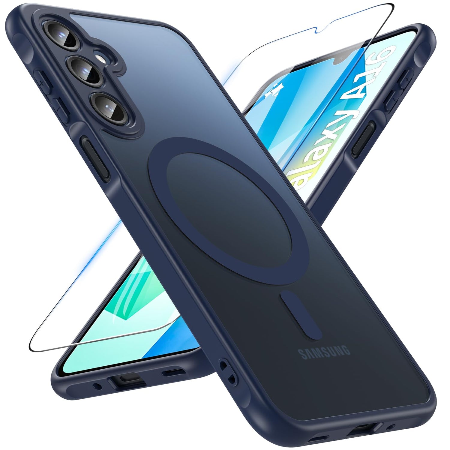 OWKEY Galaxy A15 5G Phone Case,Magnetic Samsung Galaxy A15 5G Case for Magsafe with Tempered Glass Screen Protector,[Shockproof Military] Translucent Back Slim Bumper Cover Samsung A15 5G case, Black