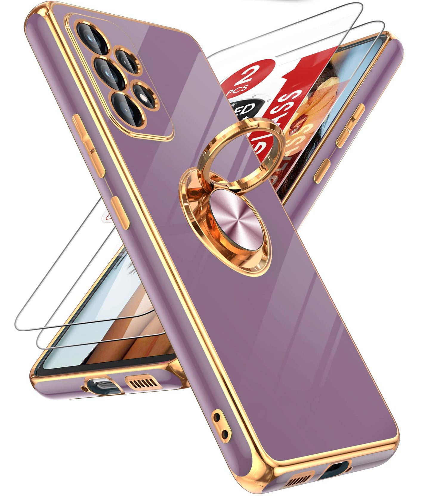 LeYi for Samsung A57 Case, 360°Magnetic Kickstand Rose Gold Plated Edge