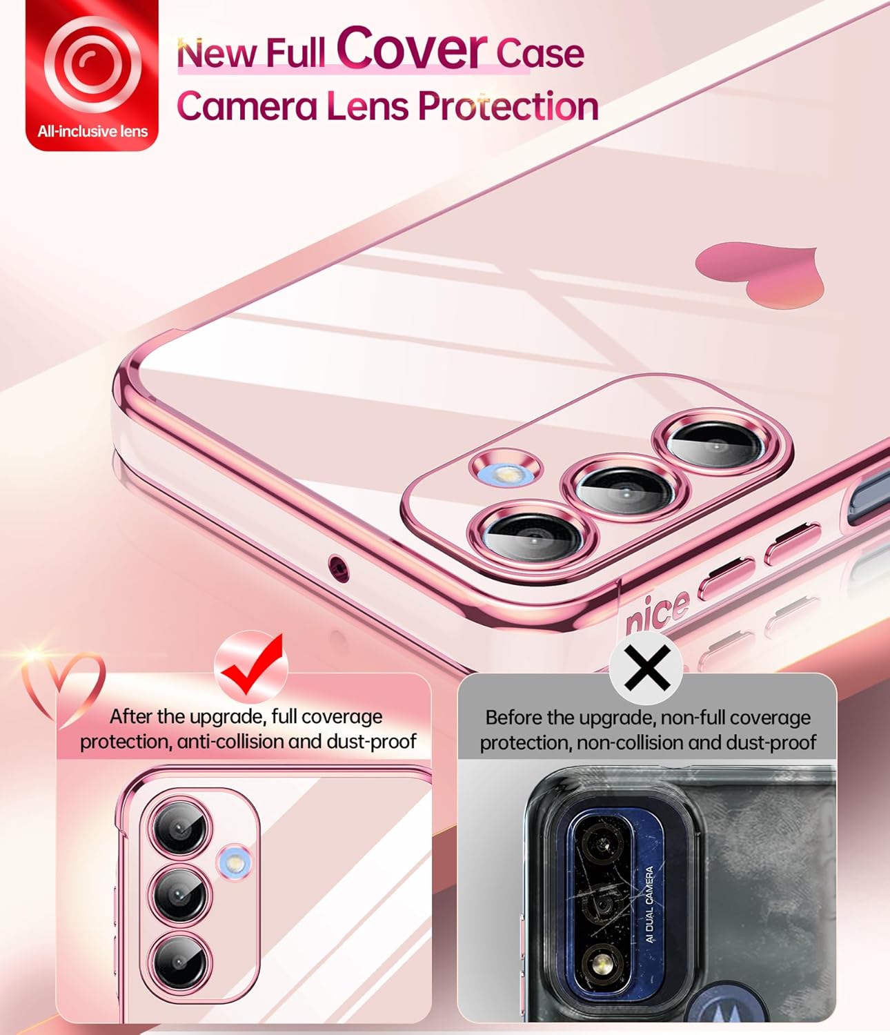 LeYi for Galaxy A16-5G Phone Case: Tempered Glass Screen Protector [2 Pcs]+ Full Camera Lens Protection,Love Heart Plating Luxury Shockproof Phone Case para Samsung A 16 5G Cute,Pink
