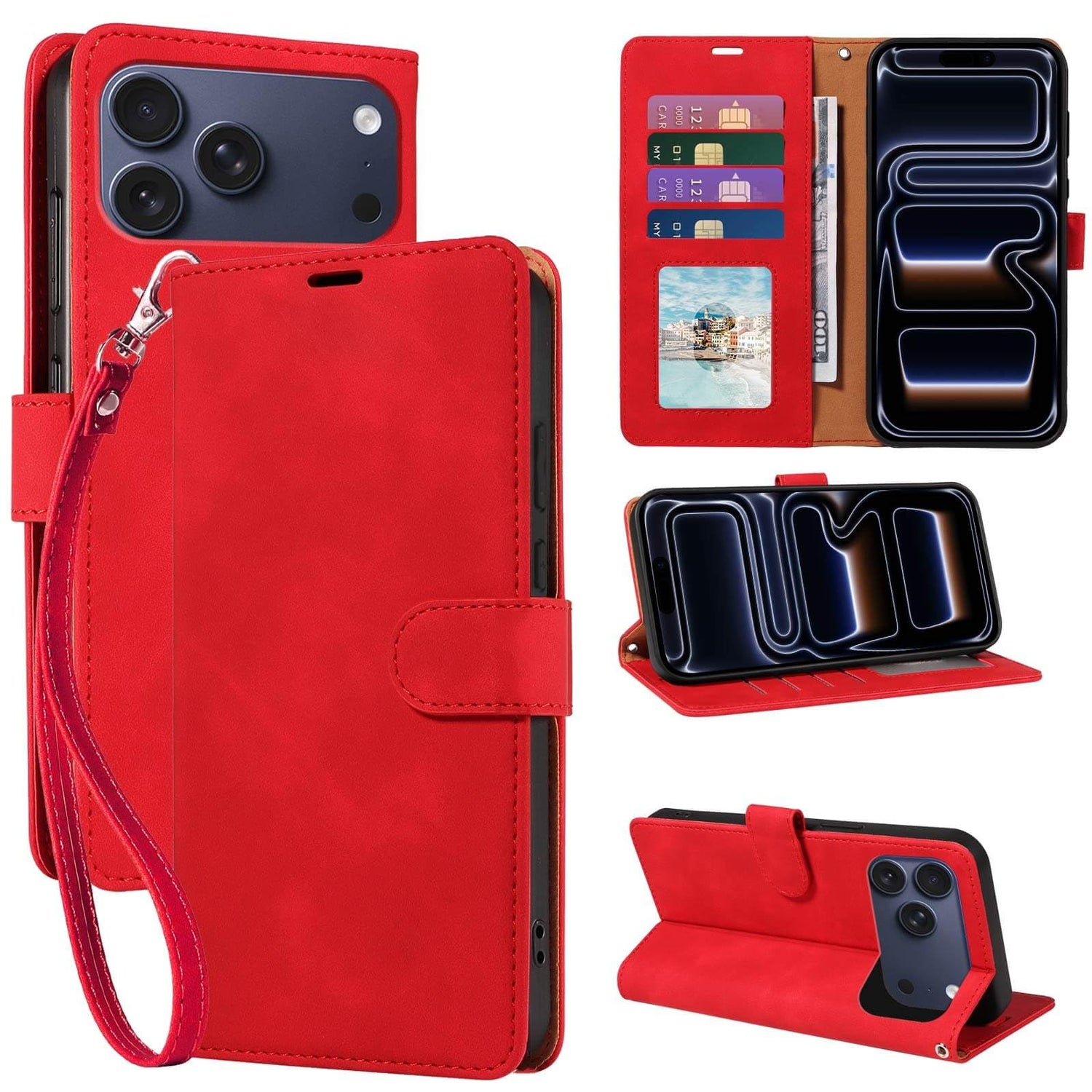 RFID Blocking for iPhone 17 Wallet Case, 4 Card Slots Holder, Wrist Strap, Soft PU Leather, Shockproof Protective, Phone Stand, Flip Cases, Magnetic Closure, Folio Cover (Green)