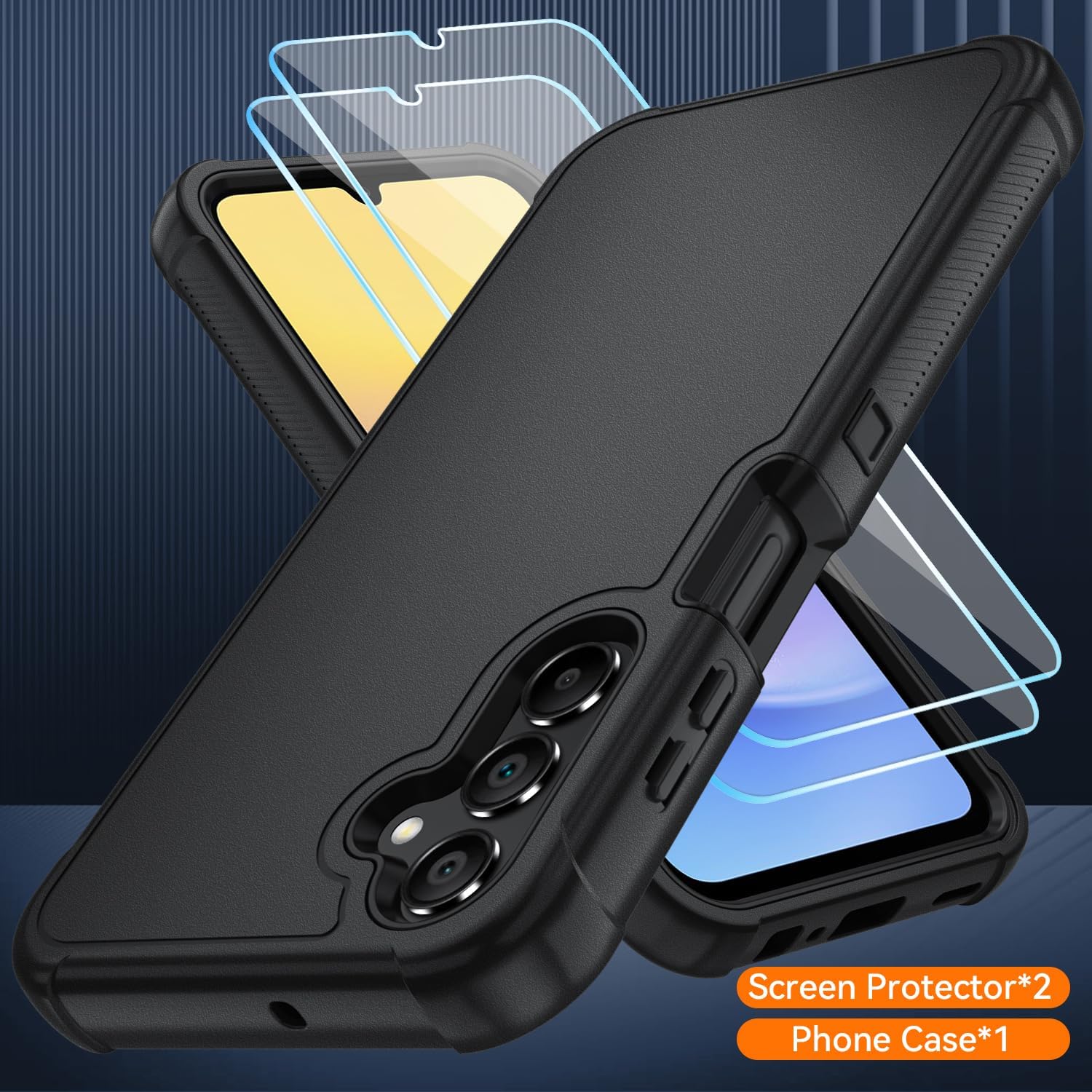 Case for Galaxy A25 5G Case, Samsung Galaxy A25 5G Case with HD Screen Protector [3 Layer] Military-Grade Heavy-Duty Shockproof Protective Phone Case for Samsung A25 5G,Black/Black