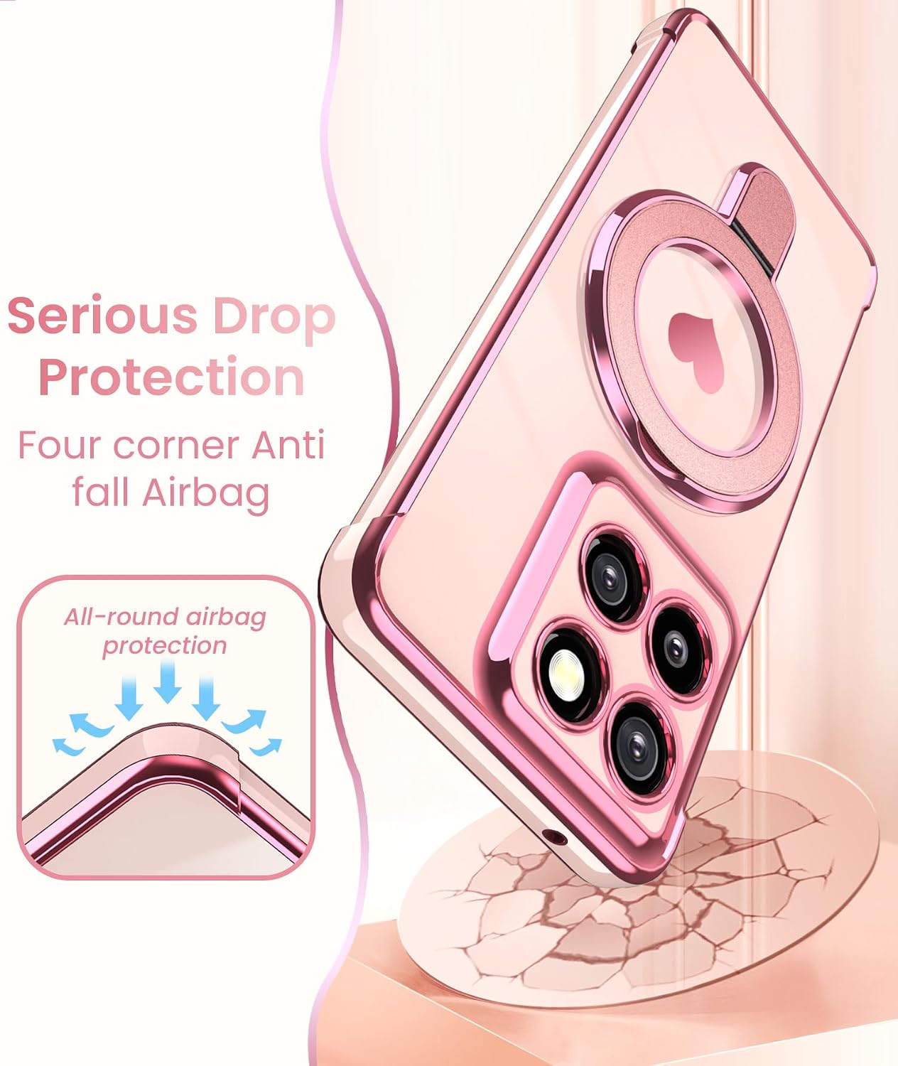 for Motorola Moto G Stylus 5G 2025/2026 Phone Case with Screen Protector,Cute Love Heart,Ring Metal Kickstand,Plated Gold Edge Soft TPU Protection Cover for Moto G Stylus 2025/2026 (Pink)