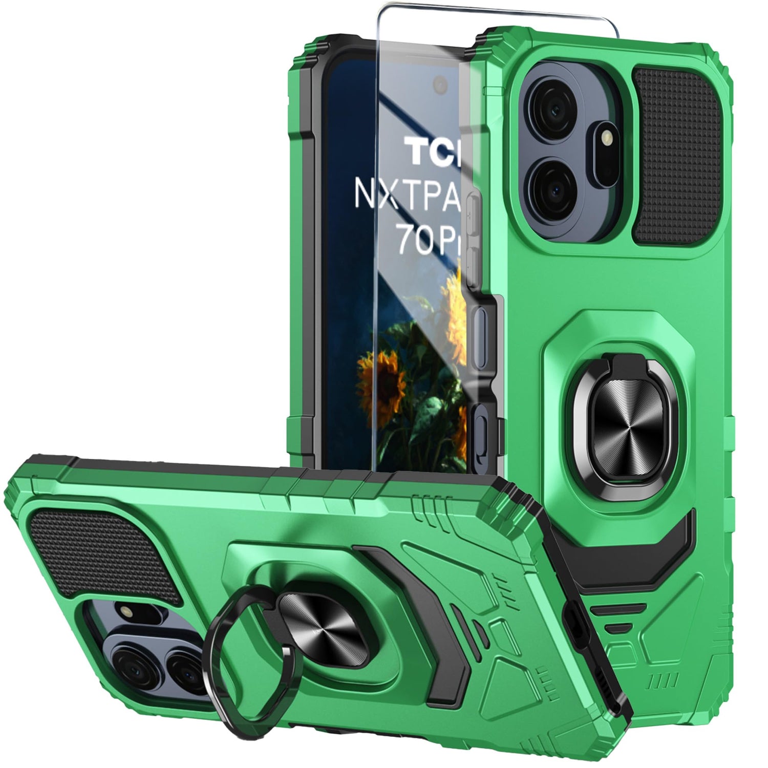 for TCL NXTPAPER 70 Pro Phone Case with Tempered Glass Screen Protector,Military Grade Heavy Duty Shockproof Protective Cover,with Ring Kickstand (Blue)
