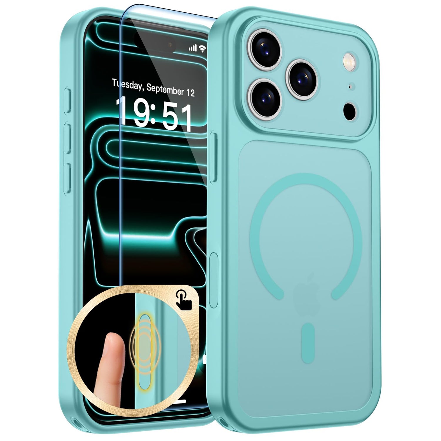 Magnetic for iPhone 17 Case, Upgraded [Camera Control Button] [Full Camera Protection] [with 1 Screen Protector] Translucent Matte Shockproof Protective Phone Cover, Mist Blue