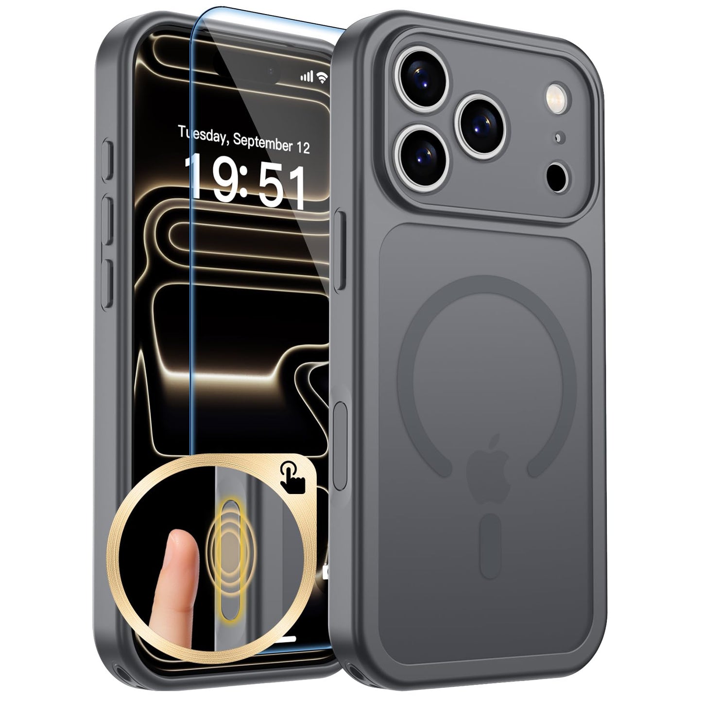 Magnetic for iPhone 17 Case, Upgraded [Camera Control Button] [Full Camera Protection] [with 1 Screen Protector] Translucent Matte Shockproof Protective Phone Cover, Mist Blue