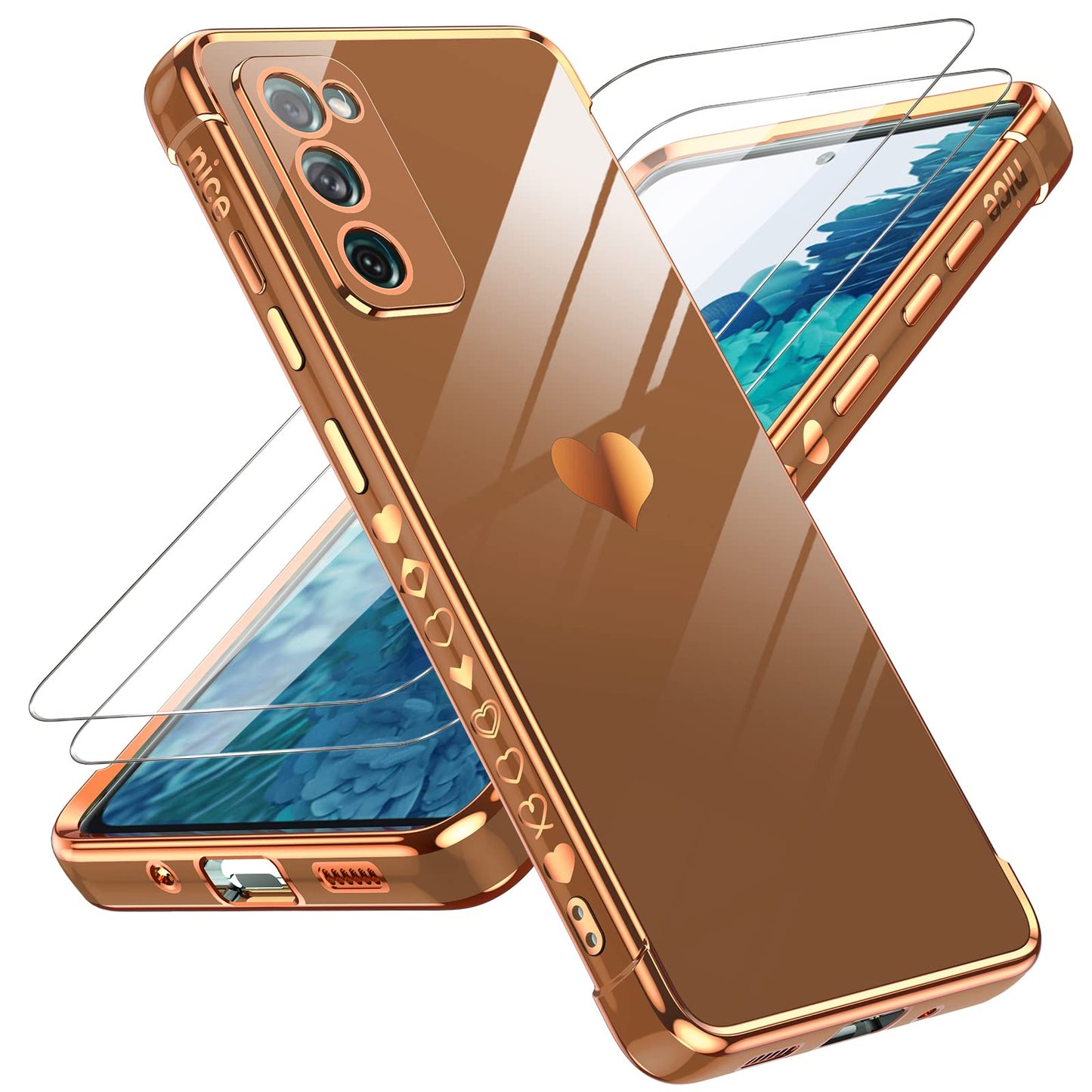 LeYi for Galaxy S20 FE 5G Case: with Screen Protector [2 Pcs]+ Full Camera Protection, Love Heart Plating Girly Women Cute Luxury Soft TPU Case for Samsung S20 Fe, Pink