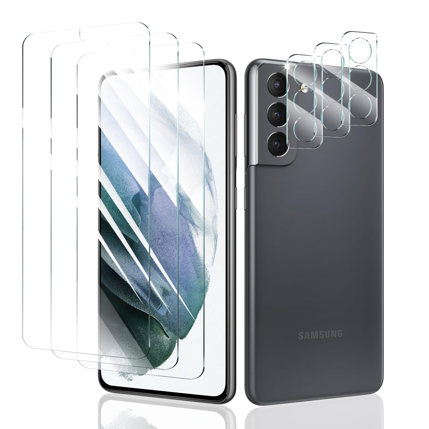 Privacy Screen Protector and Camera Lens Protector for Samsung Galaxy S21 FE, Double Shatterproof Anti-Spy Tempered Glass Film, Private Protection, [Anti-Scratch][9H Hardness], 3-Pack Each