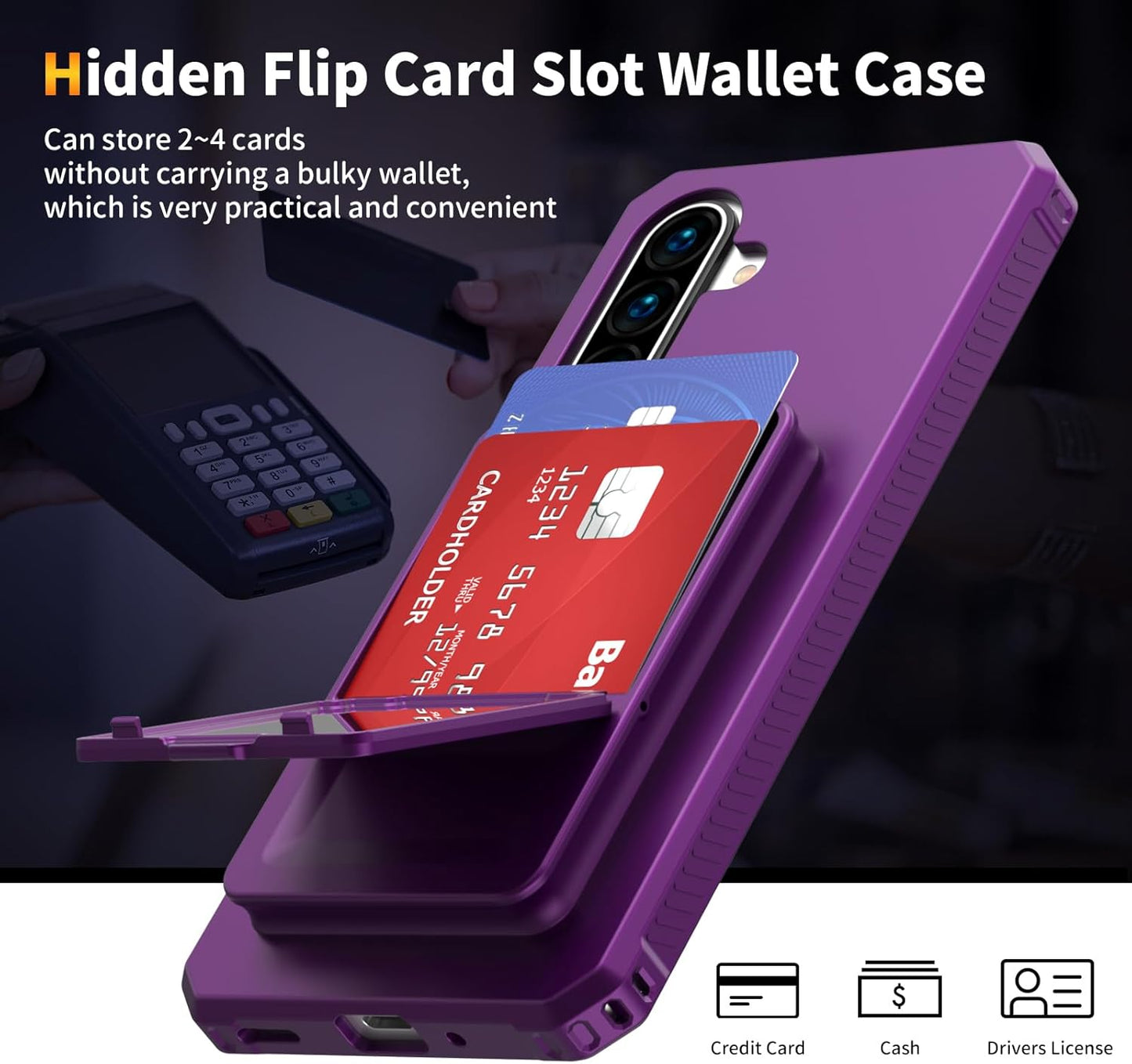 KJSK for Galaxy A17/A16 Case with Card Holder,Built-in Mirror and Kickstand,Hidden Card Slim Wallet Shockproof Cover,Anti-Drop,Deep Purple