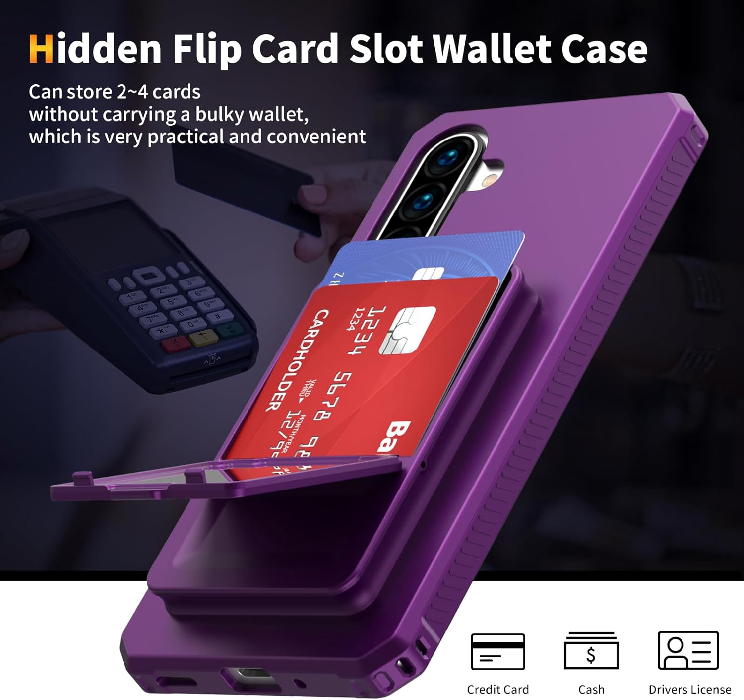 KJSK for Galaxy A17/A16 Case with Card Holder,Built-in Mirror and Kickstand,Hidden Card Slim Wallet Shockproof Cover,Anti-Drop,Deep Purple