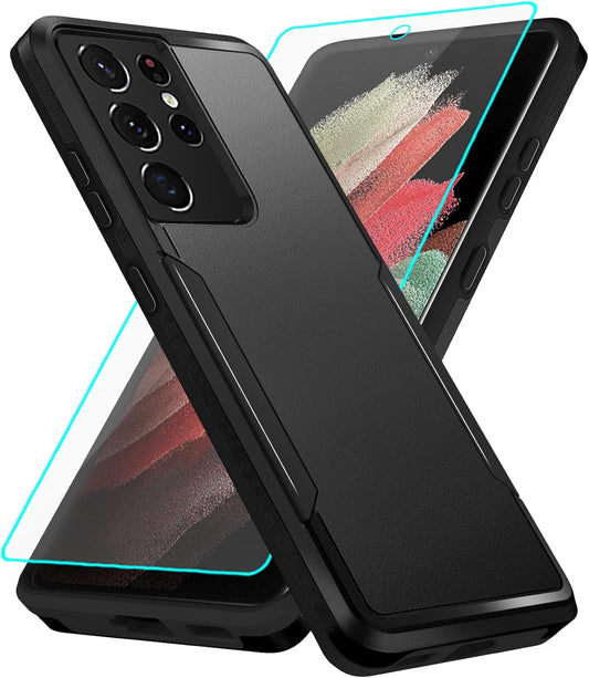 Case for Samsung Galaxy S21 Ultra Black | with Screen Protection, Heavy Duty Protective, Shockproof, Scratch Proof, Cell Phone case