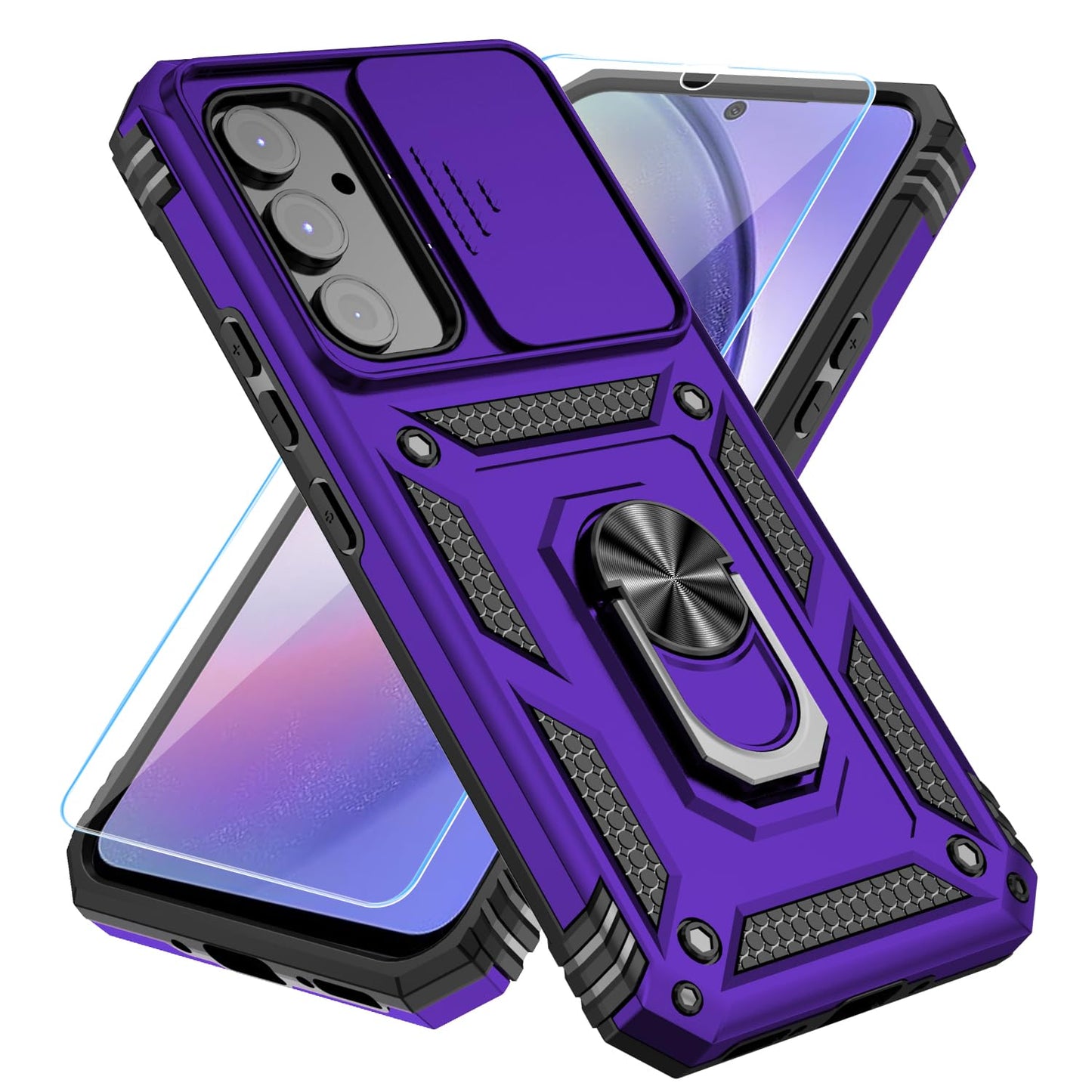 SunStory Phone Case for Samsung Galaxy A14 5G Case with HD Screen Protector & Slide Camera Cover & Rotated Ring Kickstand, [Military-Grade] Phone Case for Galaxy A14 5G,Red