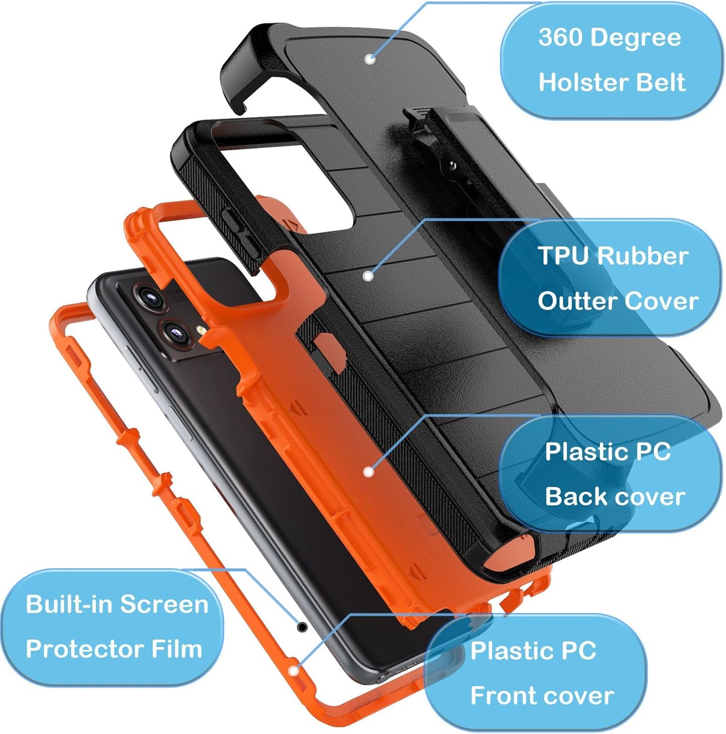 Tekcoo Case for Motorola Moto G Stylus 5G | 2023 Only | XT2315 with [Built-in Screen Protector] Holster Locking Belt Clip [Military Grade 12FT Drop Tested] Full Body Carrying Kickstand Cover [Orange]