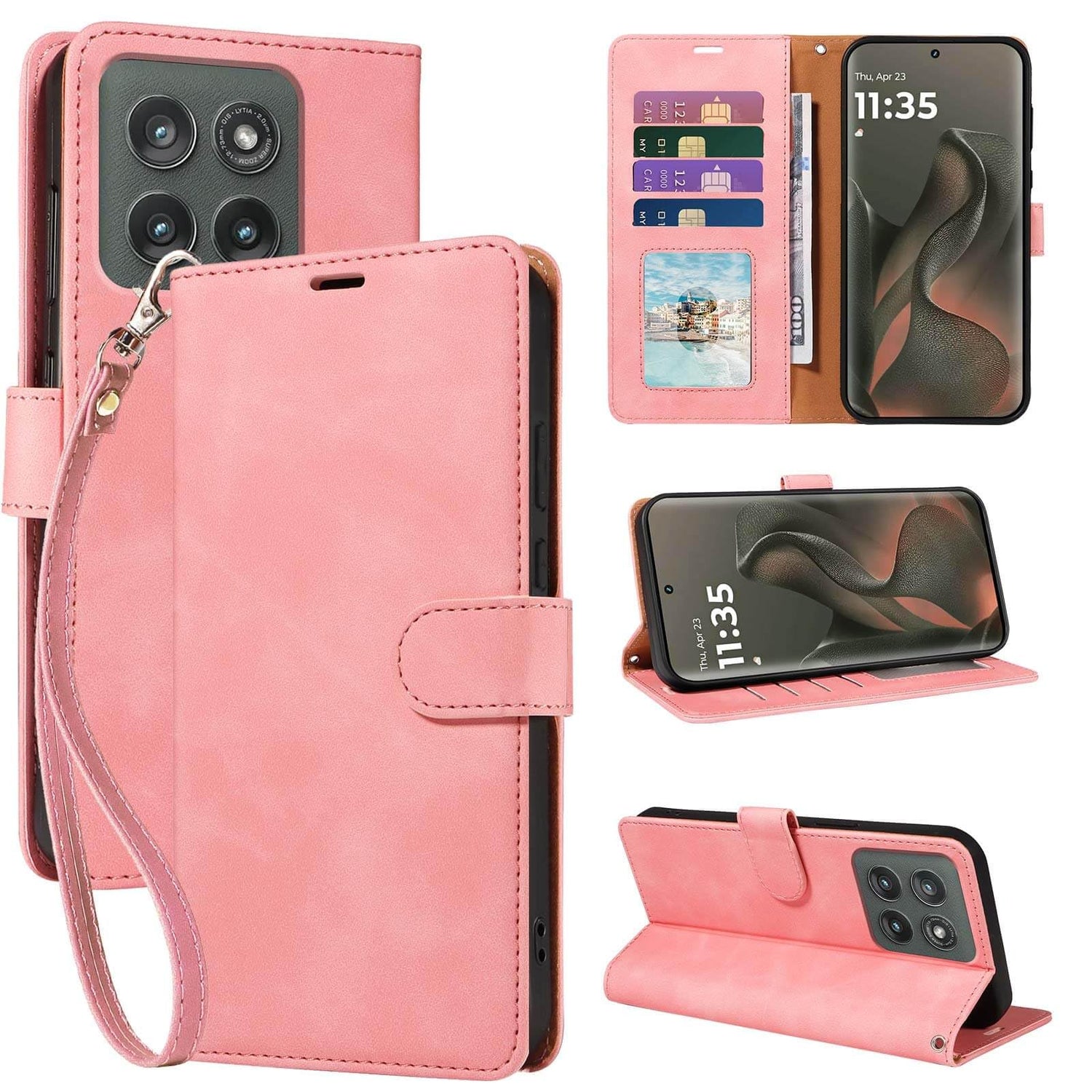 for Motorola Edge 2025 Case Wallet RFID Blocking, 4 Card Slots Flip Cover, Shockproof Protective Magnetic Closure, Detachable Wrist Strap & Stand for Travel/Daily Use (Green)