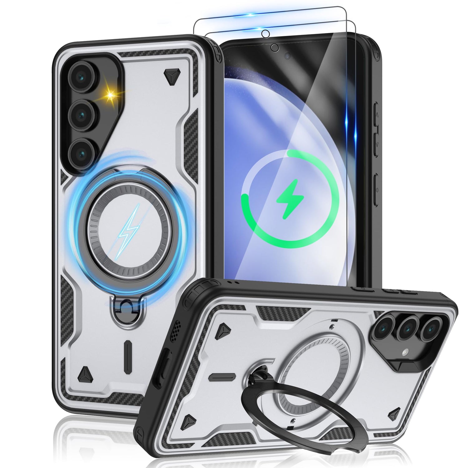 for Samsung Galaxy-S23-Ultra-Case with Magsafe & [HD Screen Protector×2][Anti-Fingerprint], 360° Metal Rotated Kickstand,Military Grade Shockproof Protective for Galaxy S23 Ultra Case,Light Blue