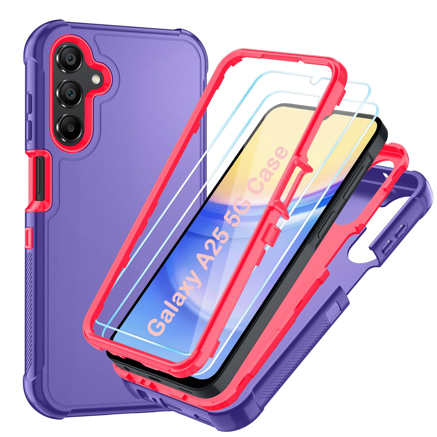Case for Galaxy A25 5G Case, Samsung Galaxy A25 5G Case with HD Screen Protector [3 Layer] Military-Grade Heavy-Duty Shockproof Protective Phone Case for Samsung A25 5G,Black/Black