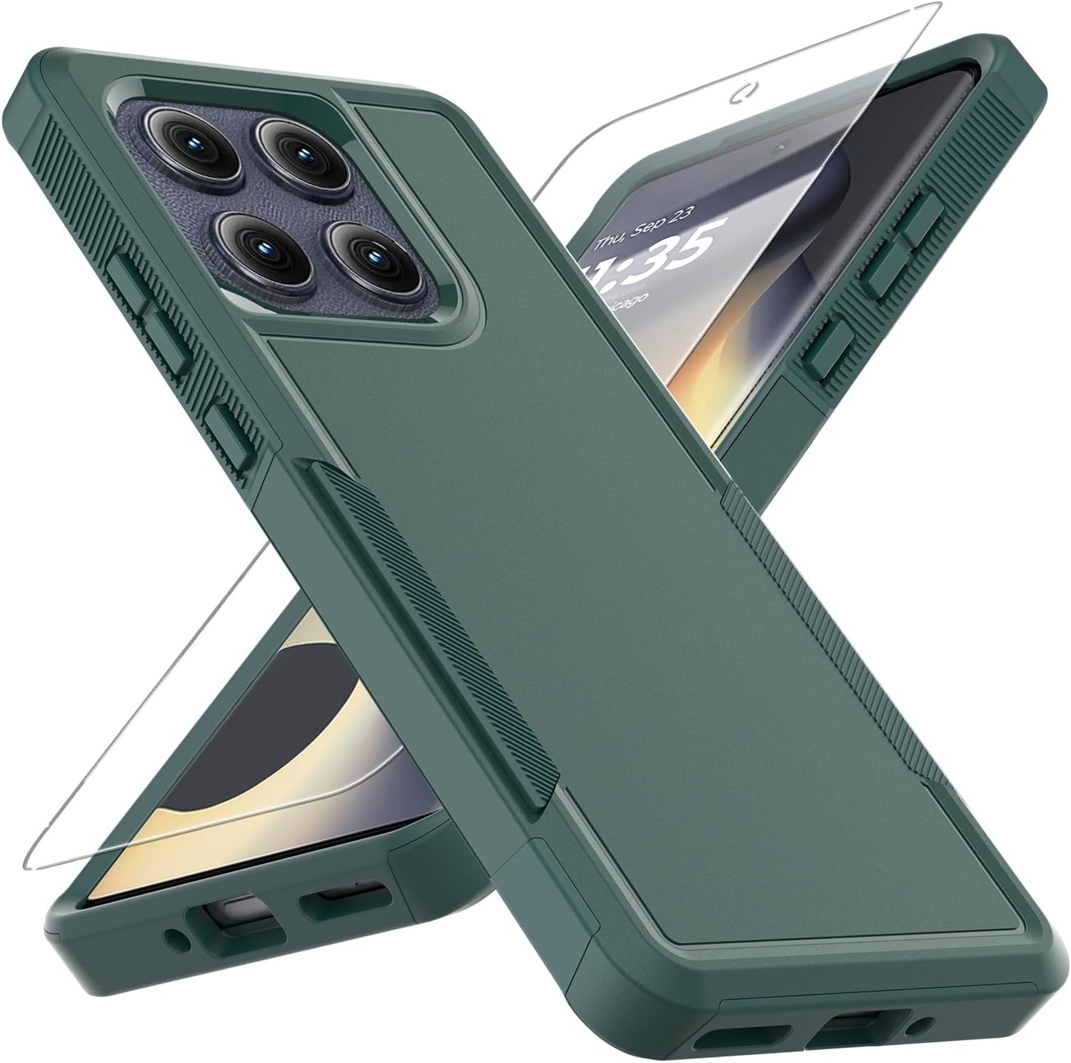 for Motorola Edge 2025 Case, [Military Grade Drop Tested] with Screen Protector, Dual Layer Protective Heavy Duty Cell Phone Cover Non-Slip Shockproof Case for Moto Edge 2025 (Dark Green)