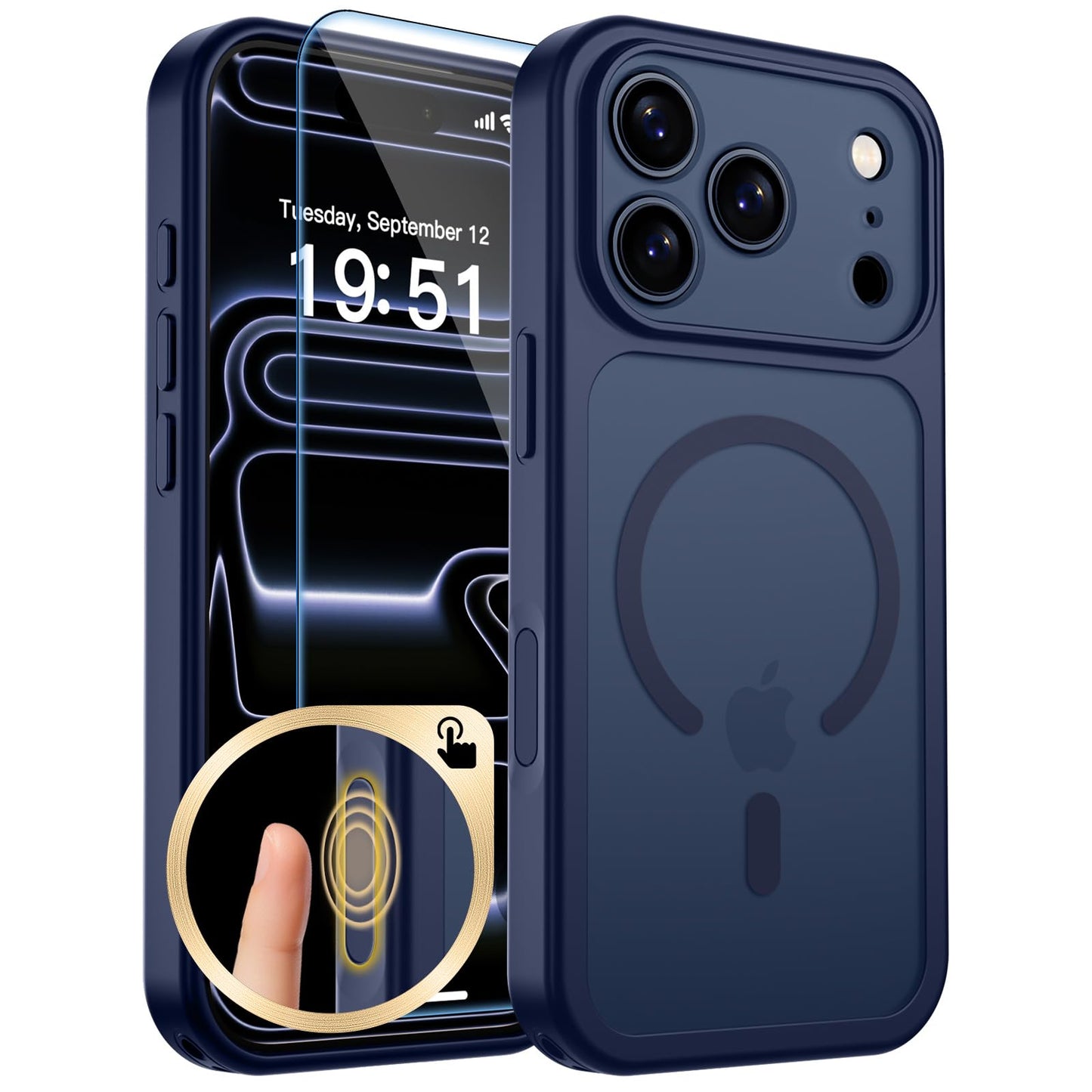 Magnetic for iPhone 17 Case, Upgraded [Camera Control Button] [Full Camera Protection] [with 1 Screen Protector] Translucent Matte Shockproof Protective Phone Cover, Mist Blue