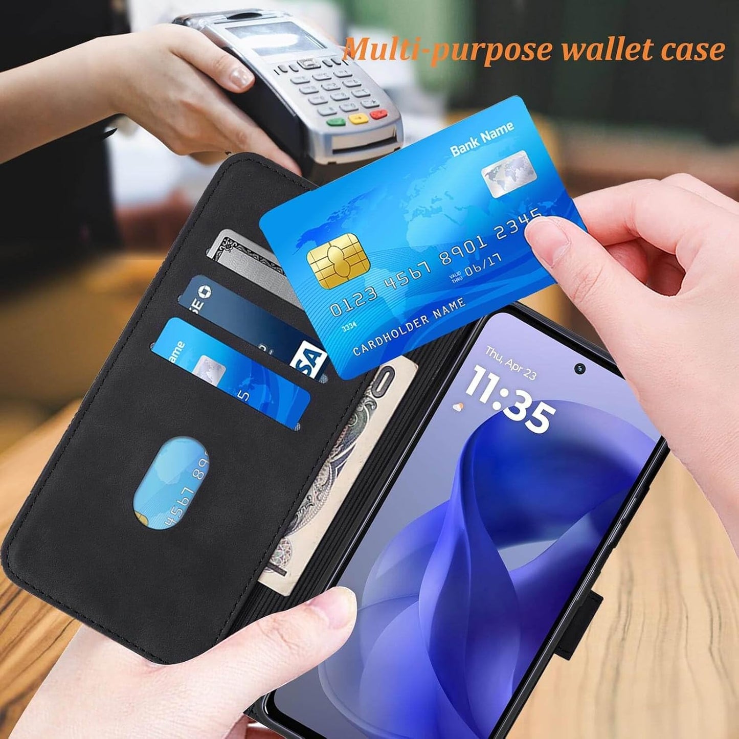 for Moto G Power 2025 Case Wallet, Card Holder Slots, Wrist Strap, TPU Interior Phone Protective, Stand PU Leather Folio Flip Cases Cover for Moto G Power - 2025 (Black)