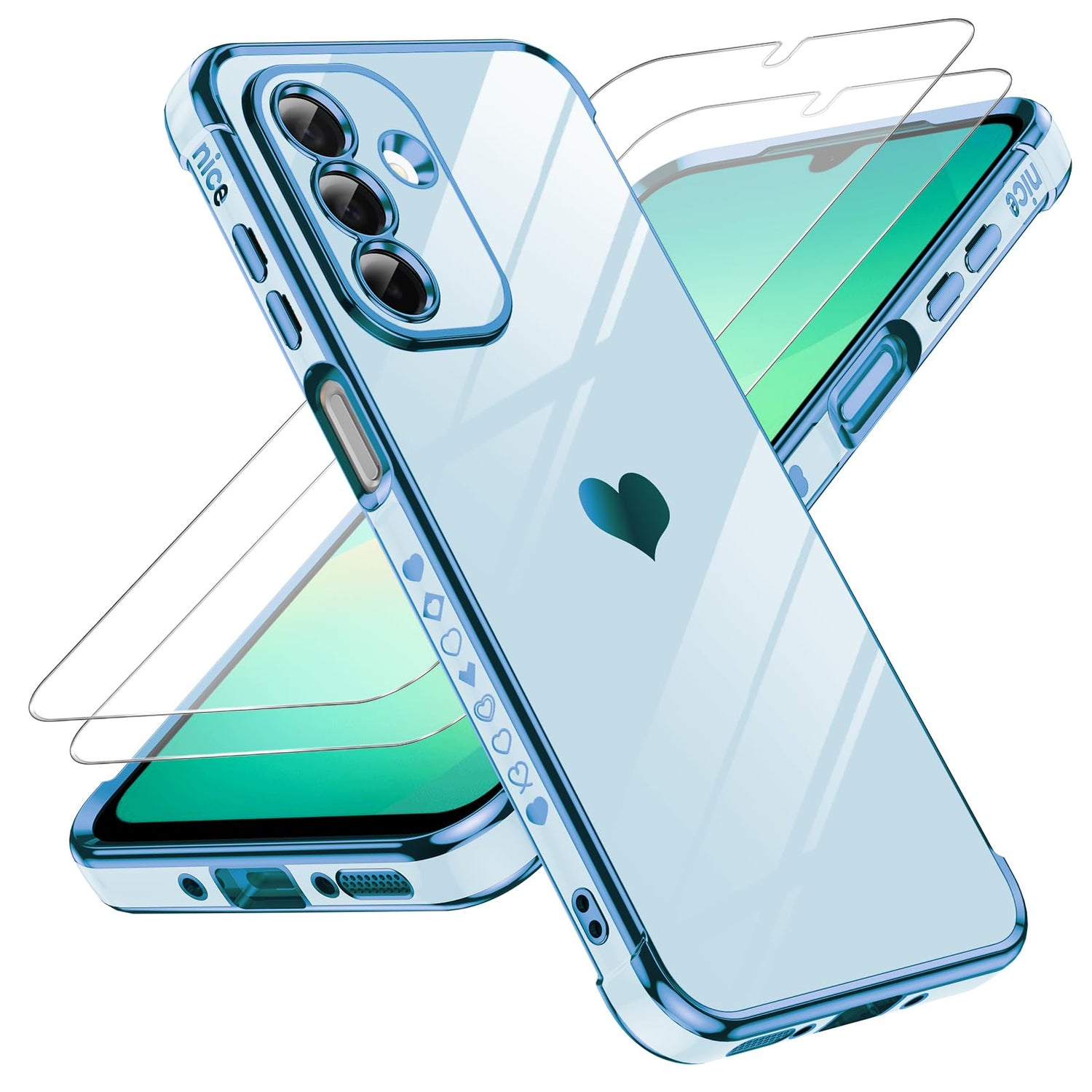 LeYi for Galaxy A16-5G Phone Case: Tempered Glass Screen Protector [2 Pcs]+ Full Camera Lens Protection,Love Heart Plating Luxury Shockproof Phone Case para Samsung A 16 5G Cute,Pink