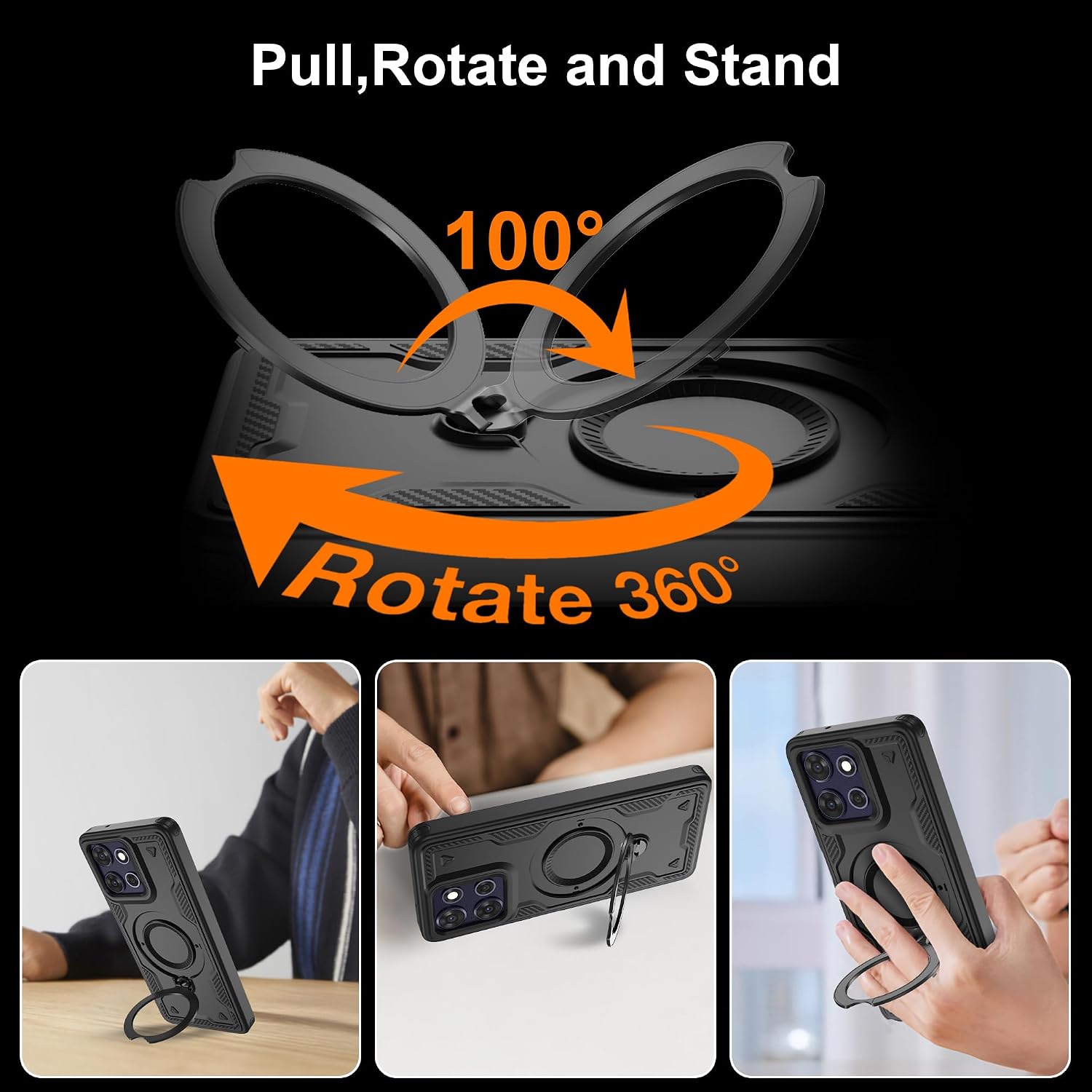 Gritup for Moto G Power 5G 2026/2025 Magnetic Case Compatible with MagSafe & HD Screen Protector×2 Metal Rotated Kickstand Military Grade Shockproof Protective Moto G Power 5G 2026/2025 Black