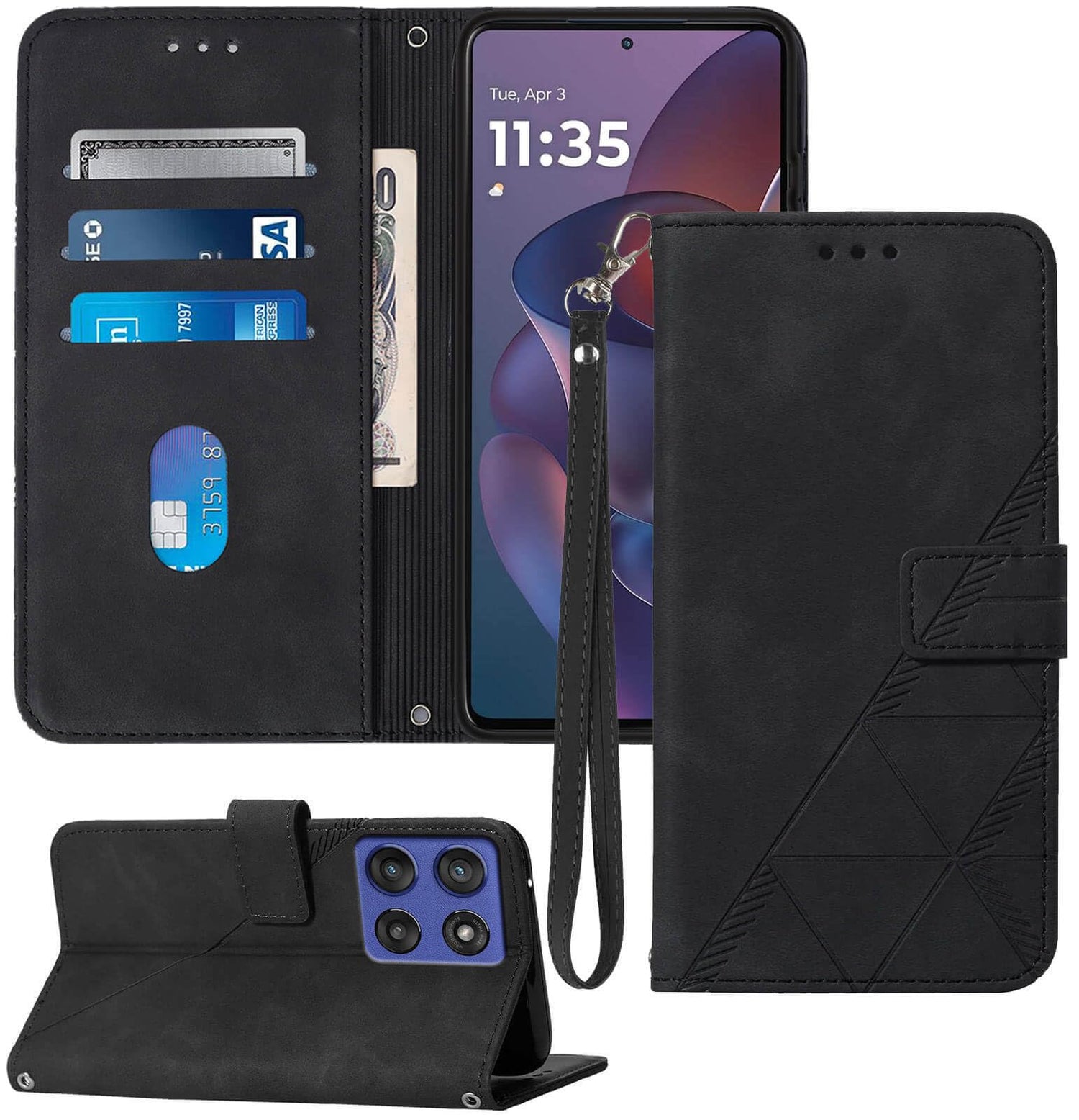 for Moto G Power 2025 Case Wallet, Card Holder Slots, Wrist Strap, TPU Interior Phone Protective, Stand PU Leather Folio Flip Cases Cover for Moto G Power - 2025 (Black)