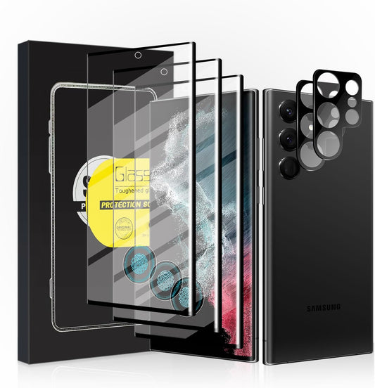 3Pack Galaxy S22 Ultra Glass Screen Protector, 2Pack Camera Lens Film 9H Hardness 3D Fulll Coverage Case Friendly Compatible with Ultra Sonic Fingerprint For Galaxy S22 Ultra 6.8”