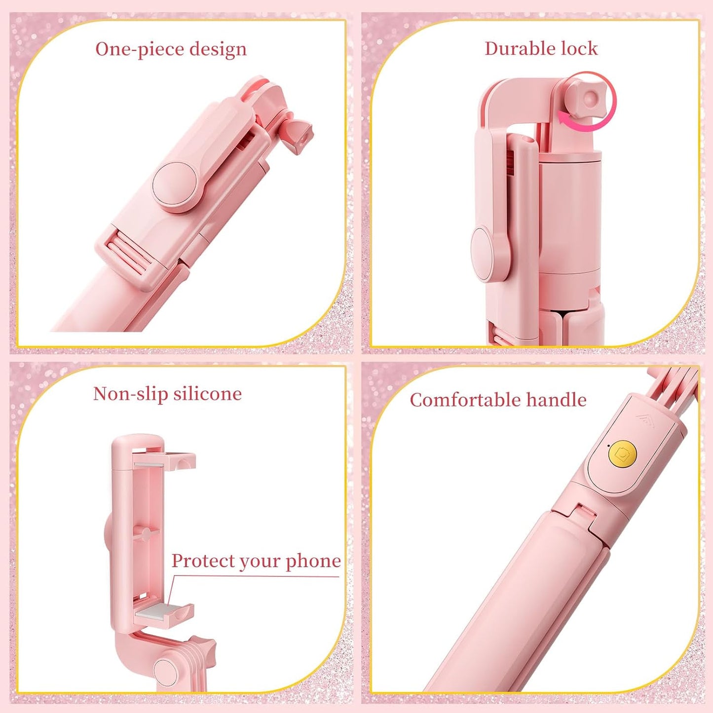 Pink Selfie Stick Tripod, with Wireless Remote Control, Live Streaming and Video Recording, Compatible with Android, iPhone and More