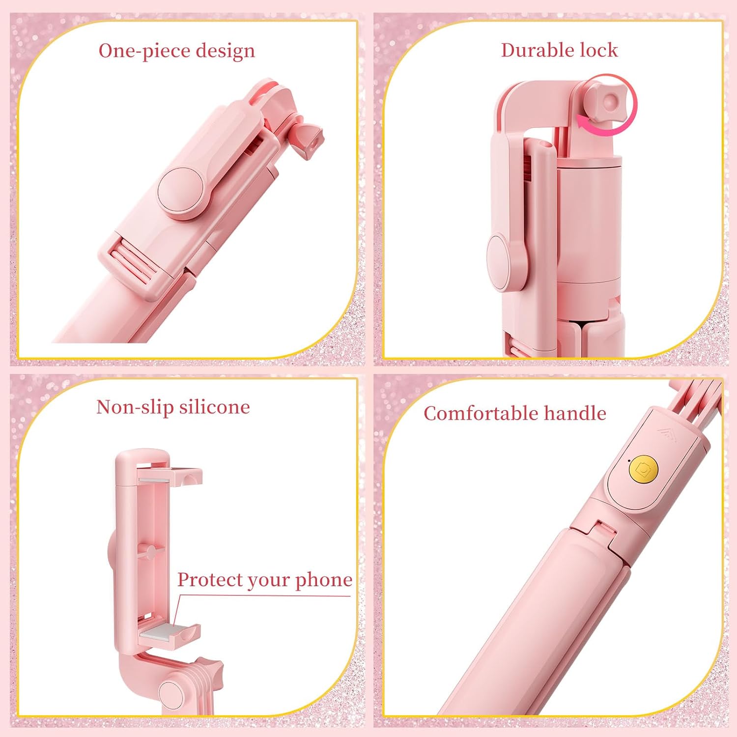 Pink Selfie Stick Tripod, with Wireless Remote Control, Live Streaming and Video Recording, Compatible with Android, iPhone and More